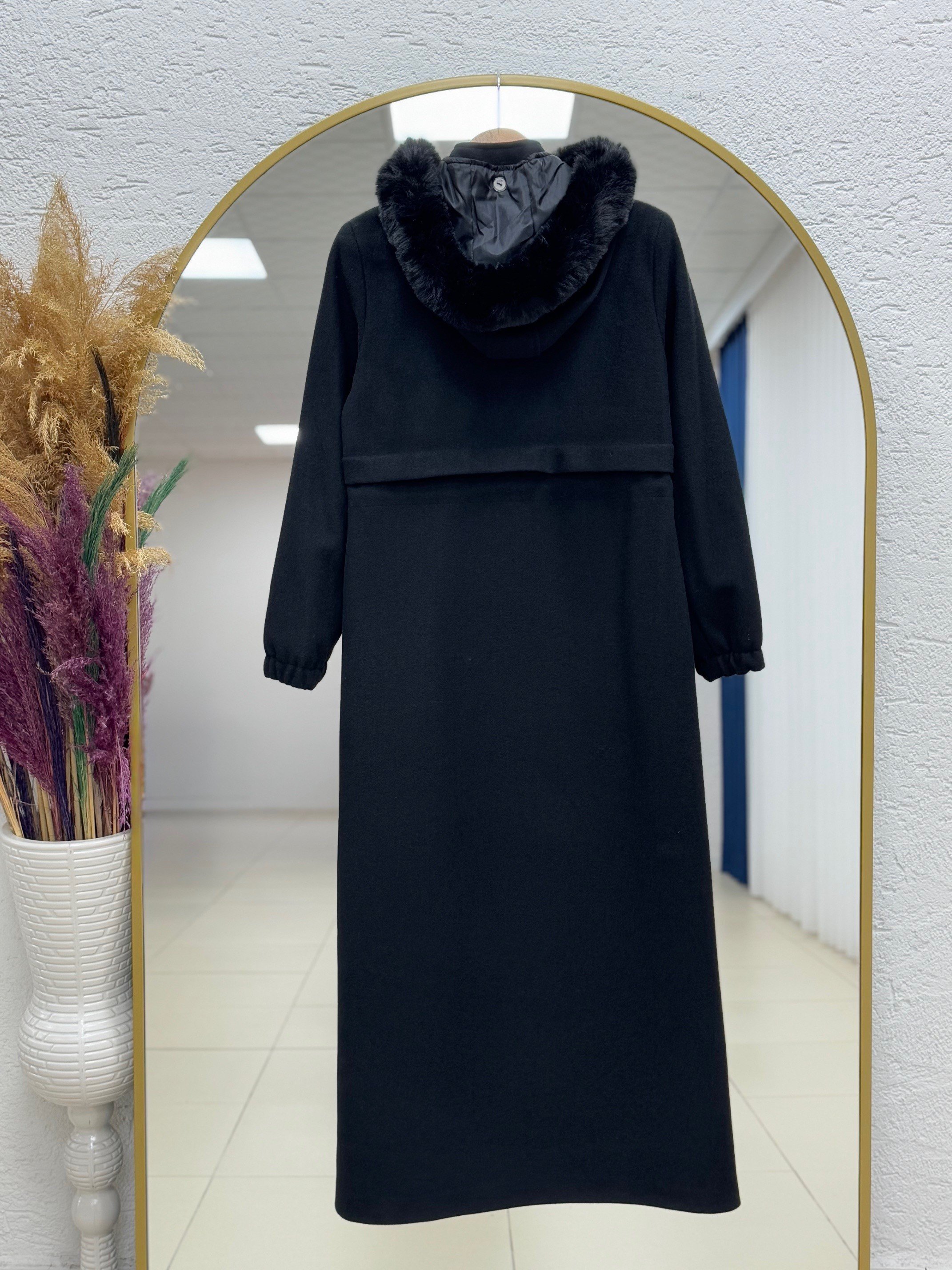 Camilia Beli Tünelli Kapşonu Kürklü Tam Boy Kaban-ZŞ4712 Siyah