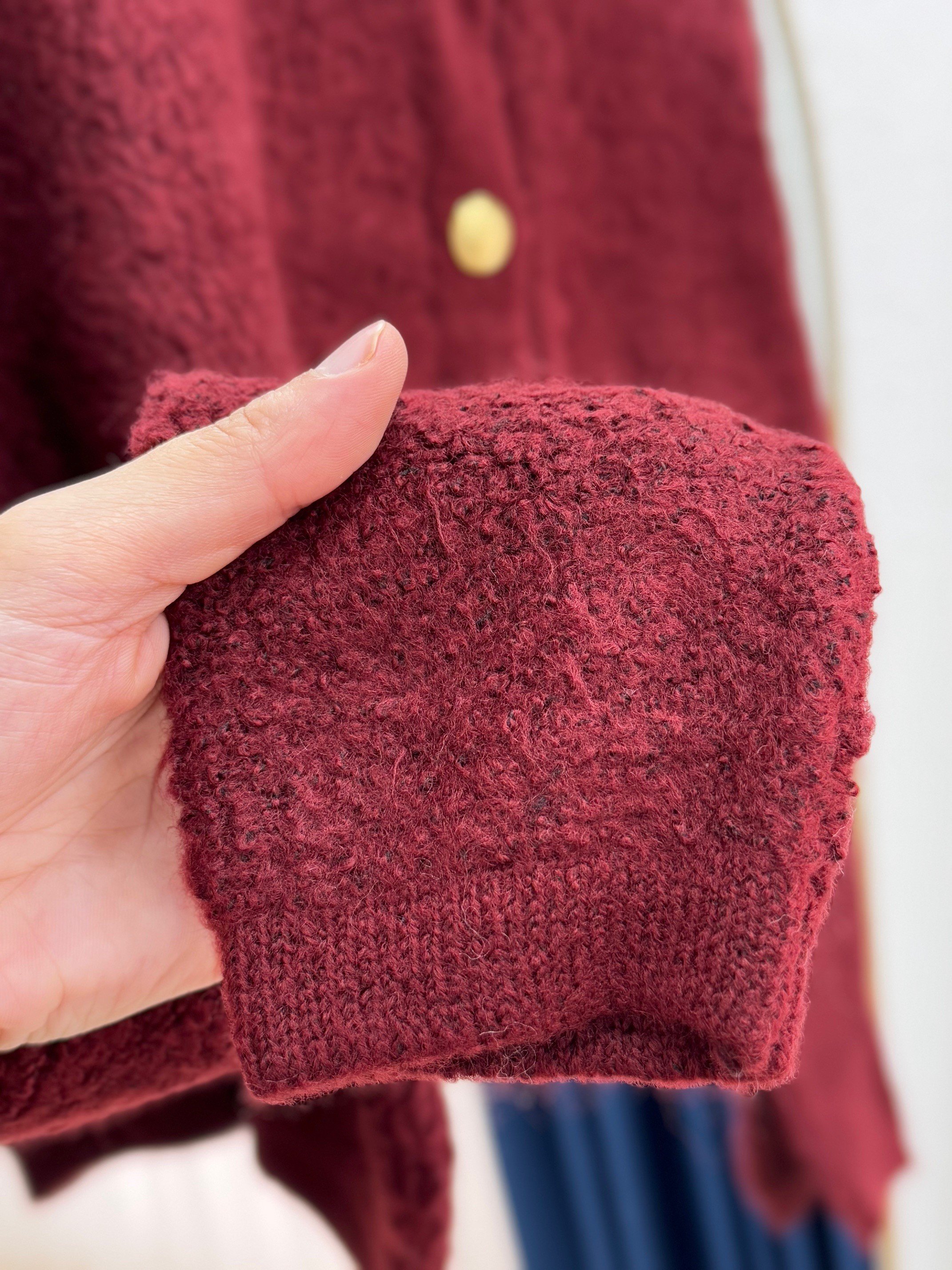 Camuna Gold Düğmeli Mini Peluş Hırka-Zİ5558 Bordo