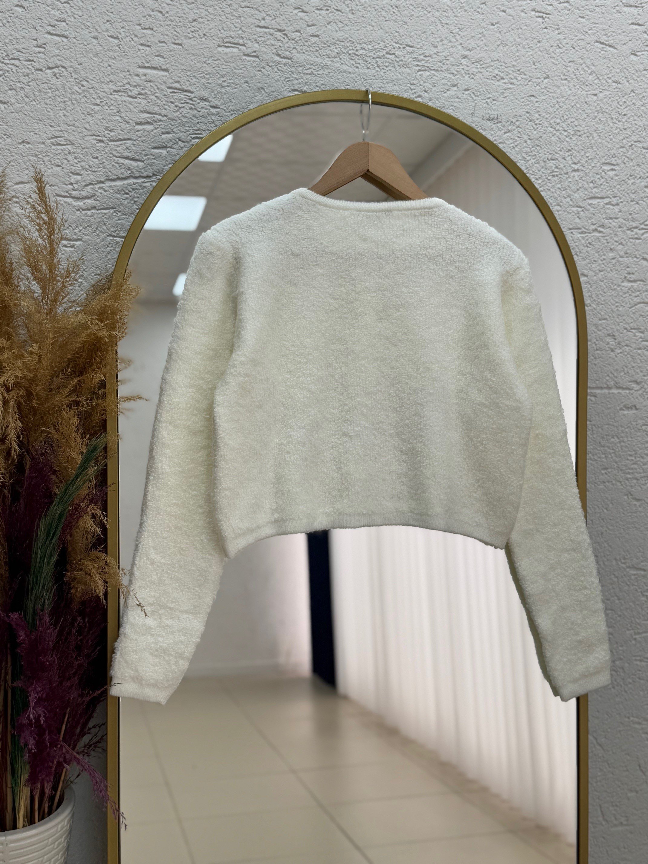 Camuna Gold Düğmeli Mini Peluş Hırka-Zİ5558 Beyaz