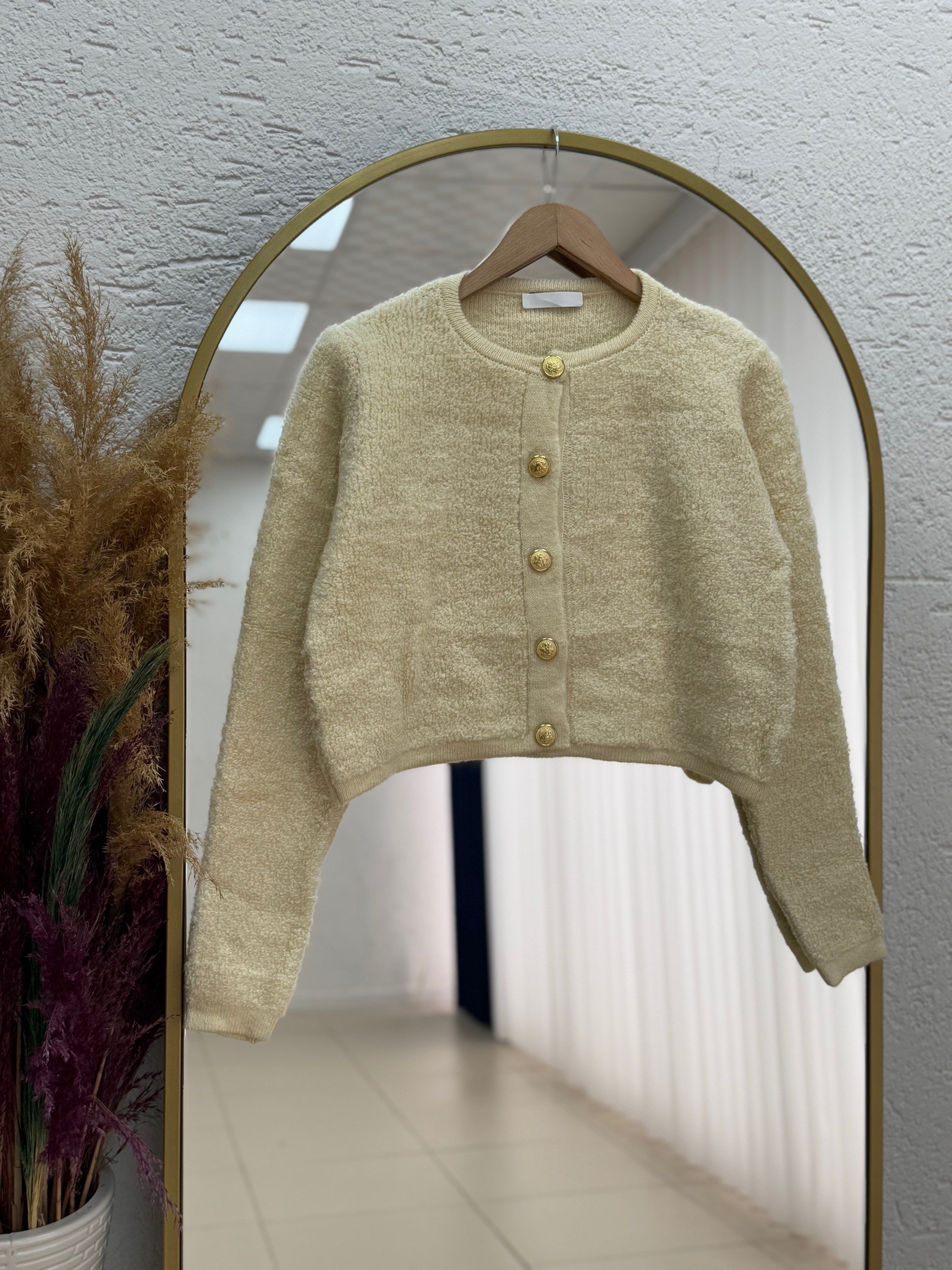 Camuna Gold Düğmeli Mini Peluş Hırka-Zİ5558 Taş