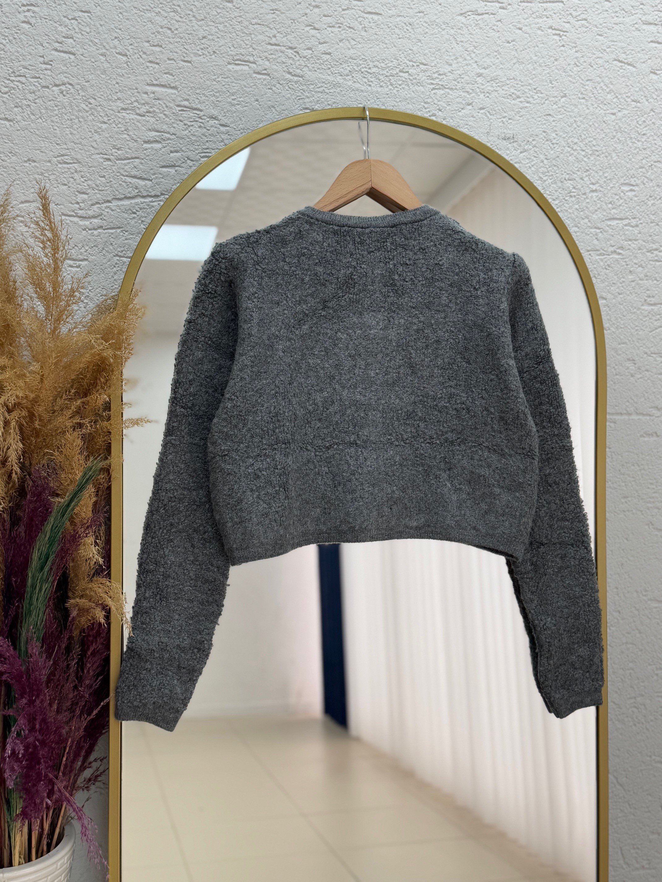Camuna Gold Düğmeli Mini Peluş Hırka-Zİ5558 Antrasit