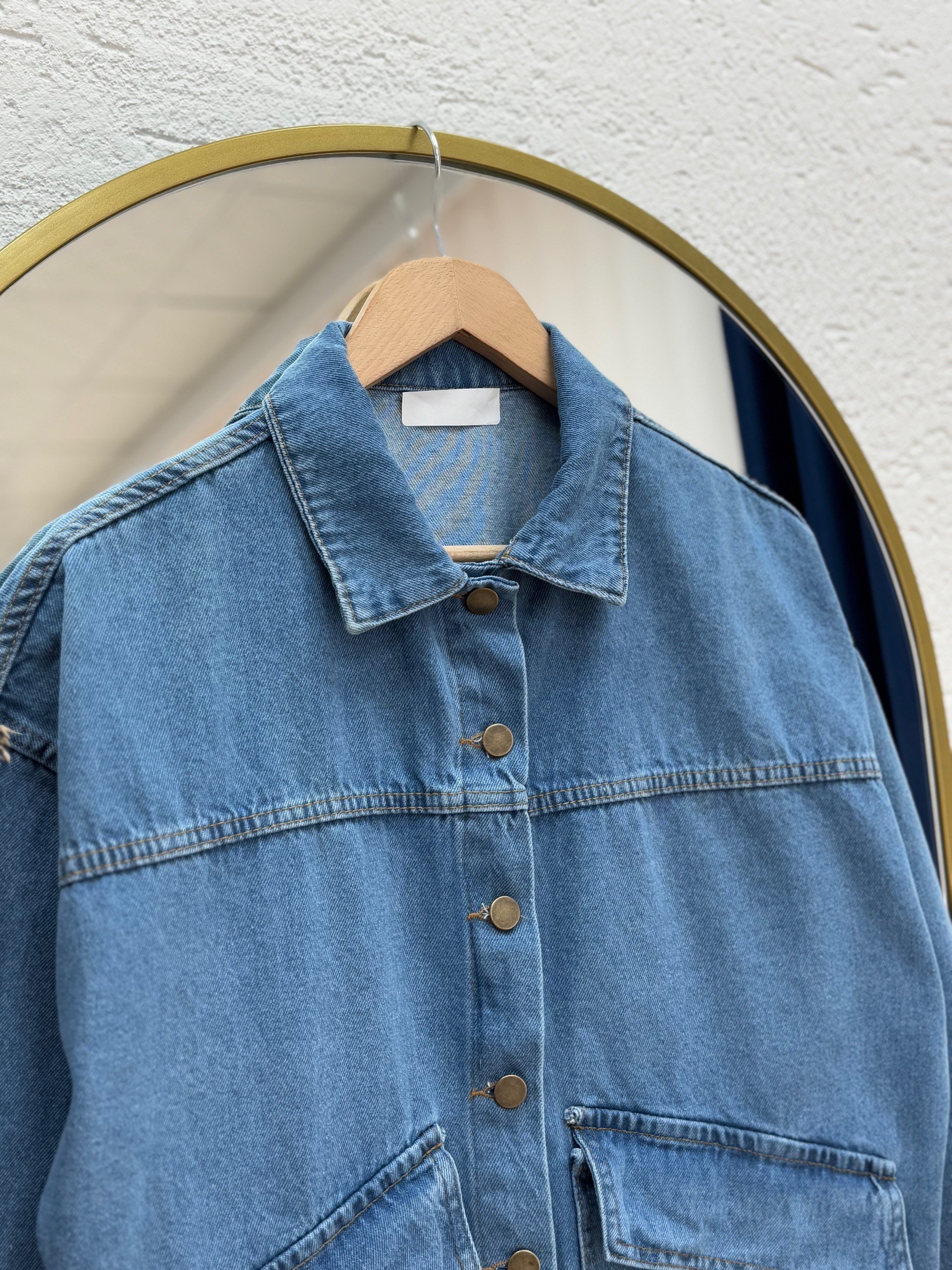 Capenia Cepleri Kapaklı Robalı Kot Ceket-LS3322 Mavi