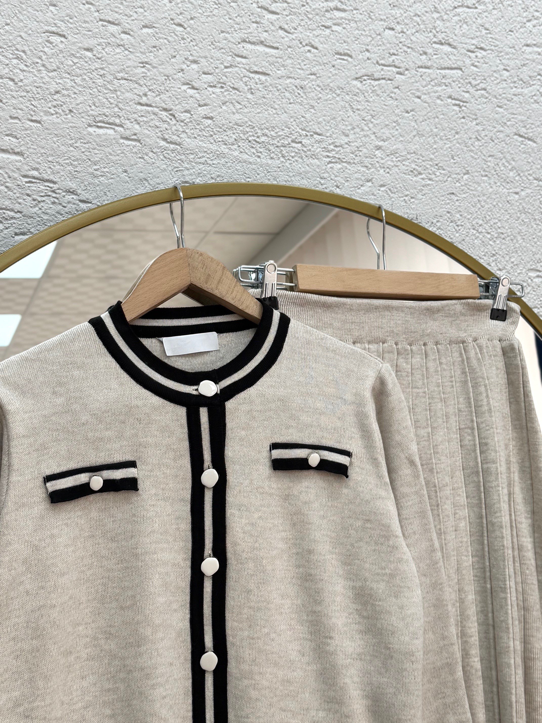 Capita 4 Cep Detaylı Çizgili Eteği Piliseli Takım-KR5001 Taş