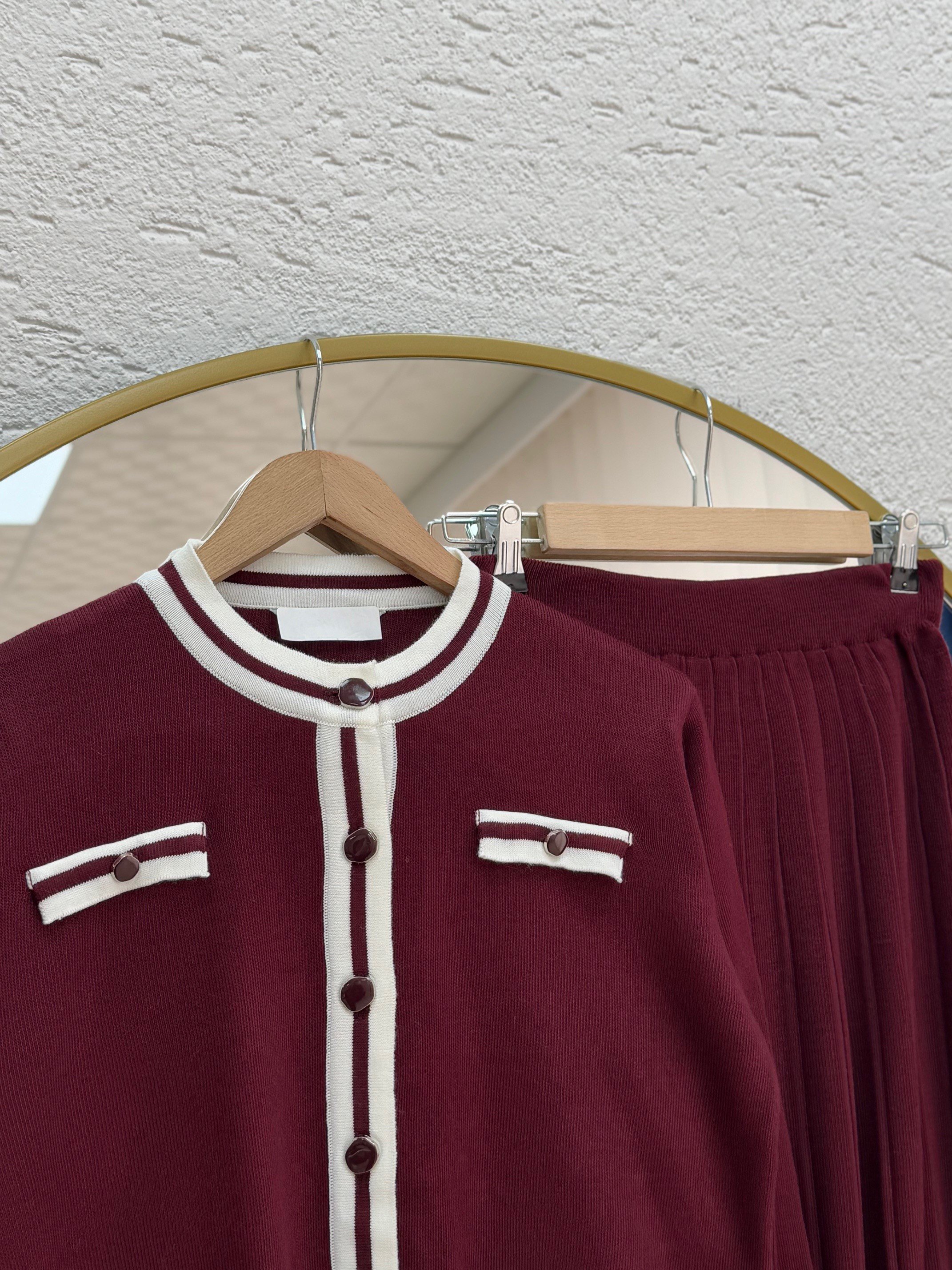 Capita 4 Cep Detaylı Çizgili Eteği Piliseli Takım-KR5001 Bordo