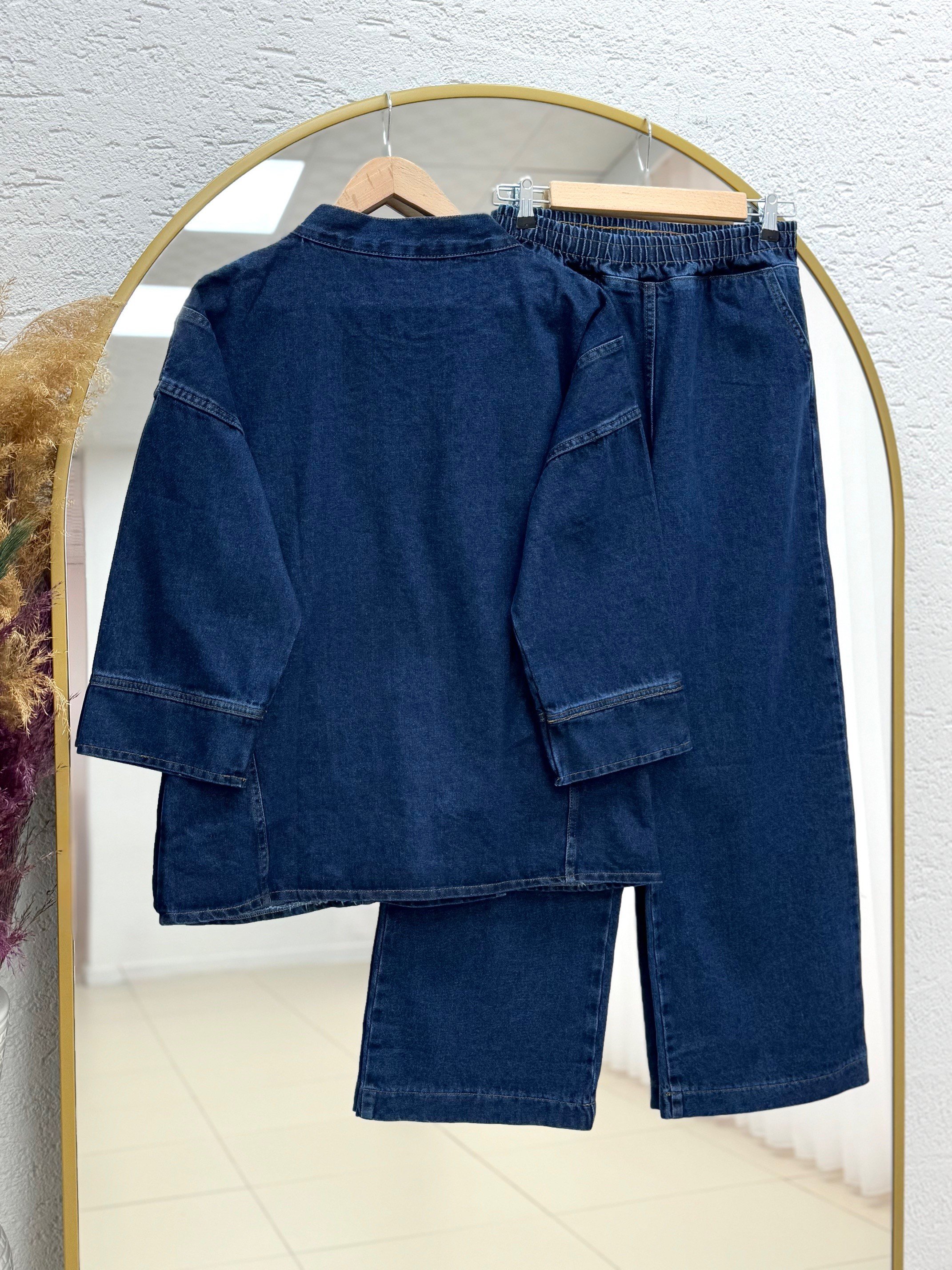 Capuna Yandan Bağlamalı Çapraz Geçişli Pantolonlu Kot Takım-LS7410 Kot Rengi