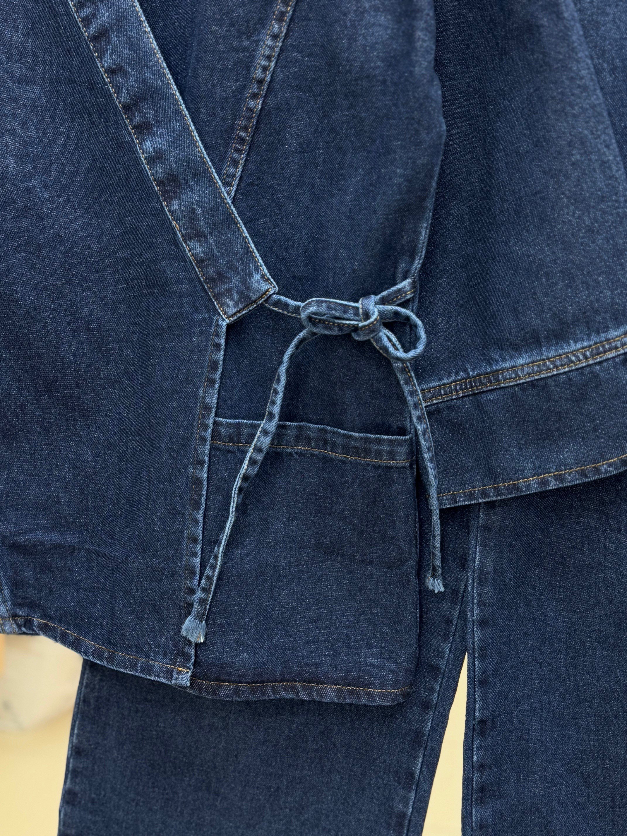 Capuna Yandan Bağlamalı Çapraz Geçişli Pantolonlu Kot Takım-LS7410 Kot Rengi