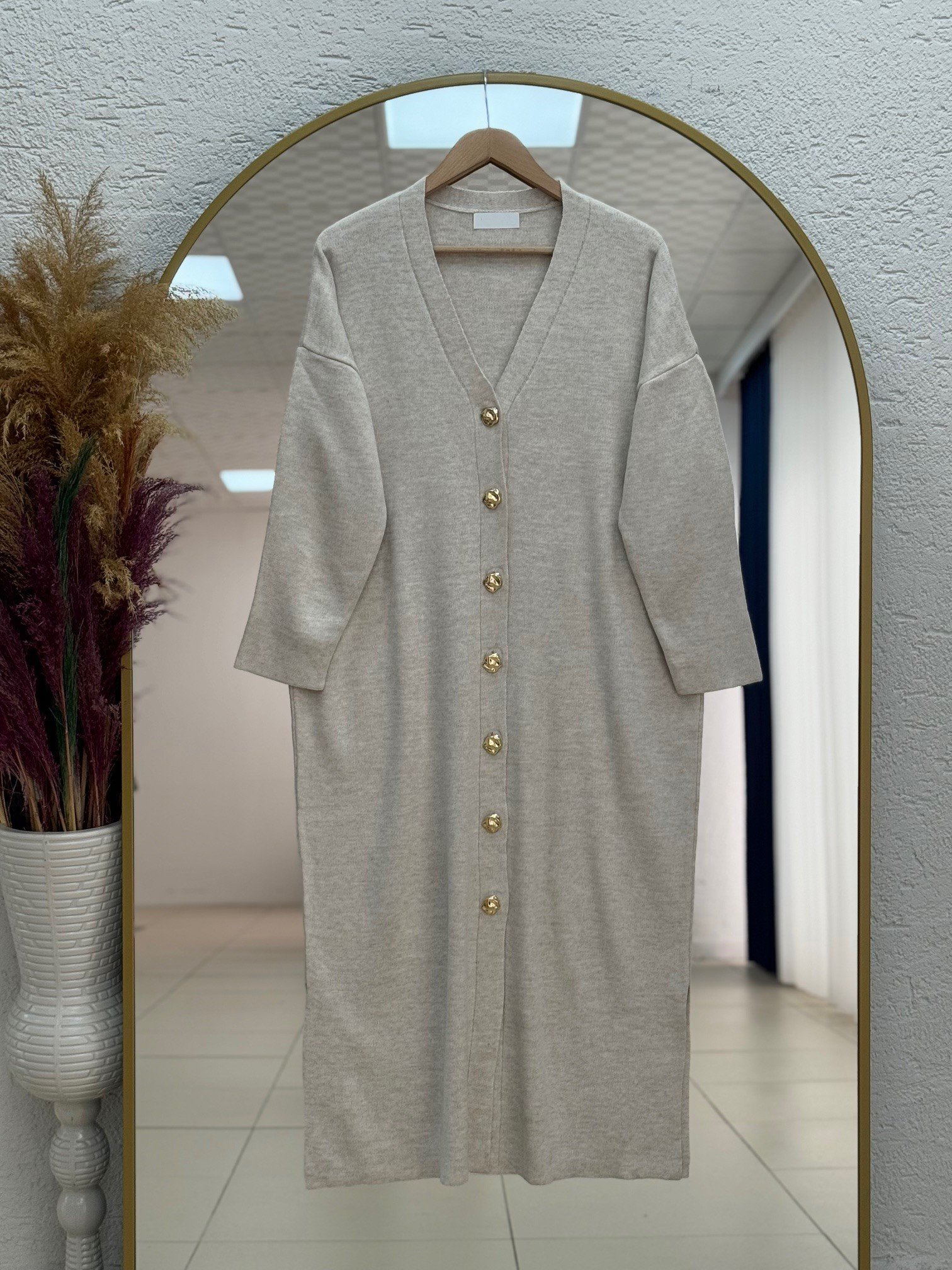 Celique Gold Düğmeli Uzun Triko Hırka-KR5014 Taş