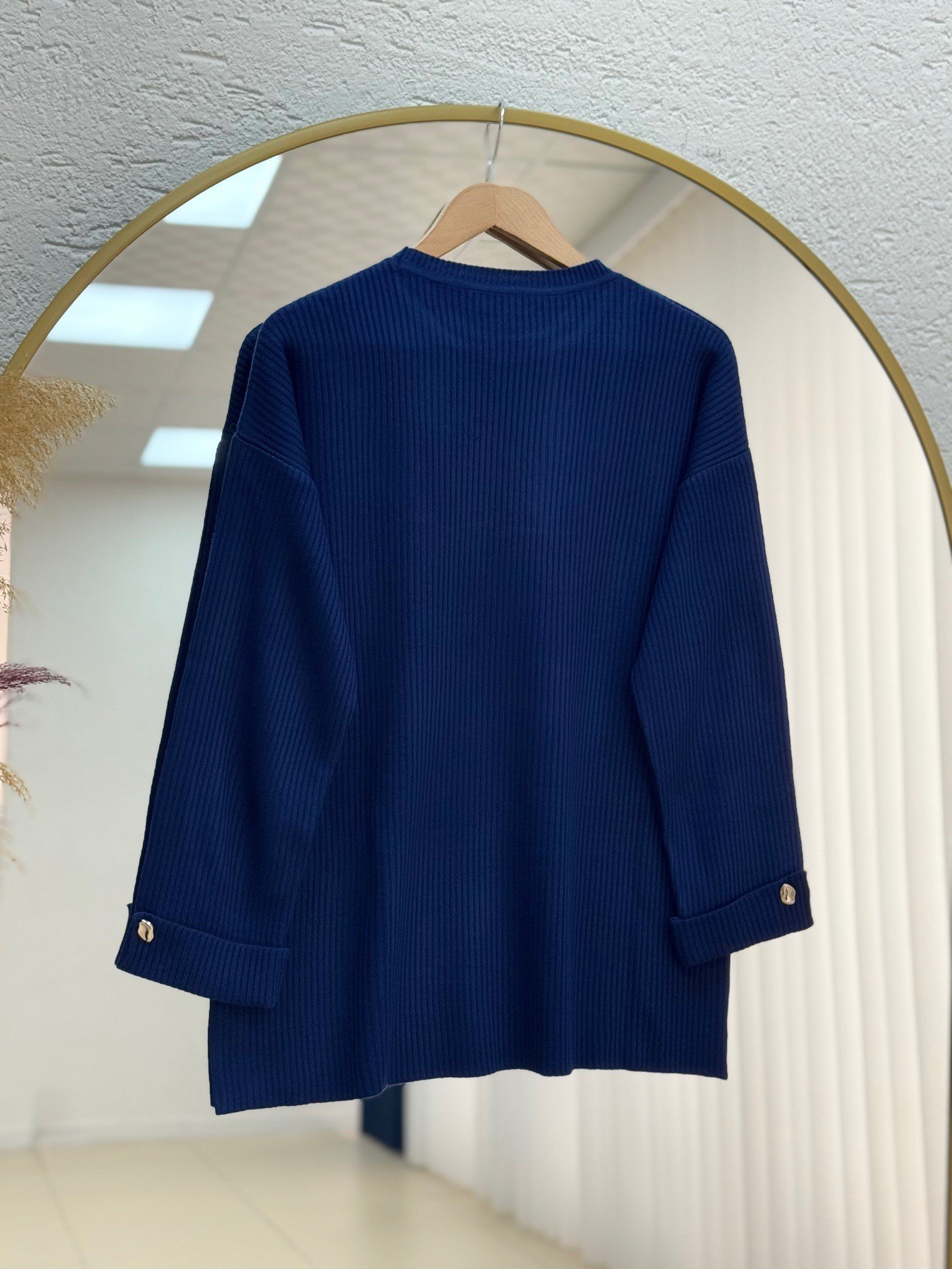 Celuna Kol Ucu Ve Önü Düğmeli Yırtmaçlı Triko Tunik-KR5005 Lacivert