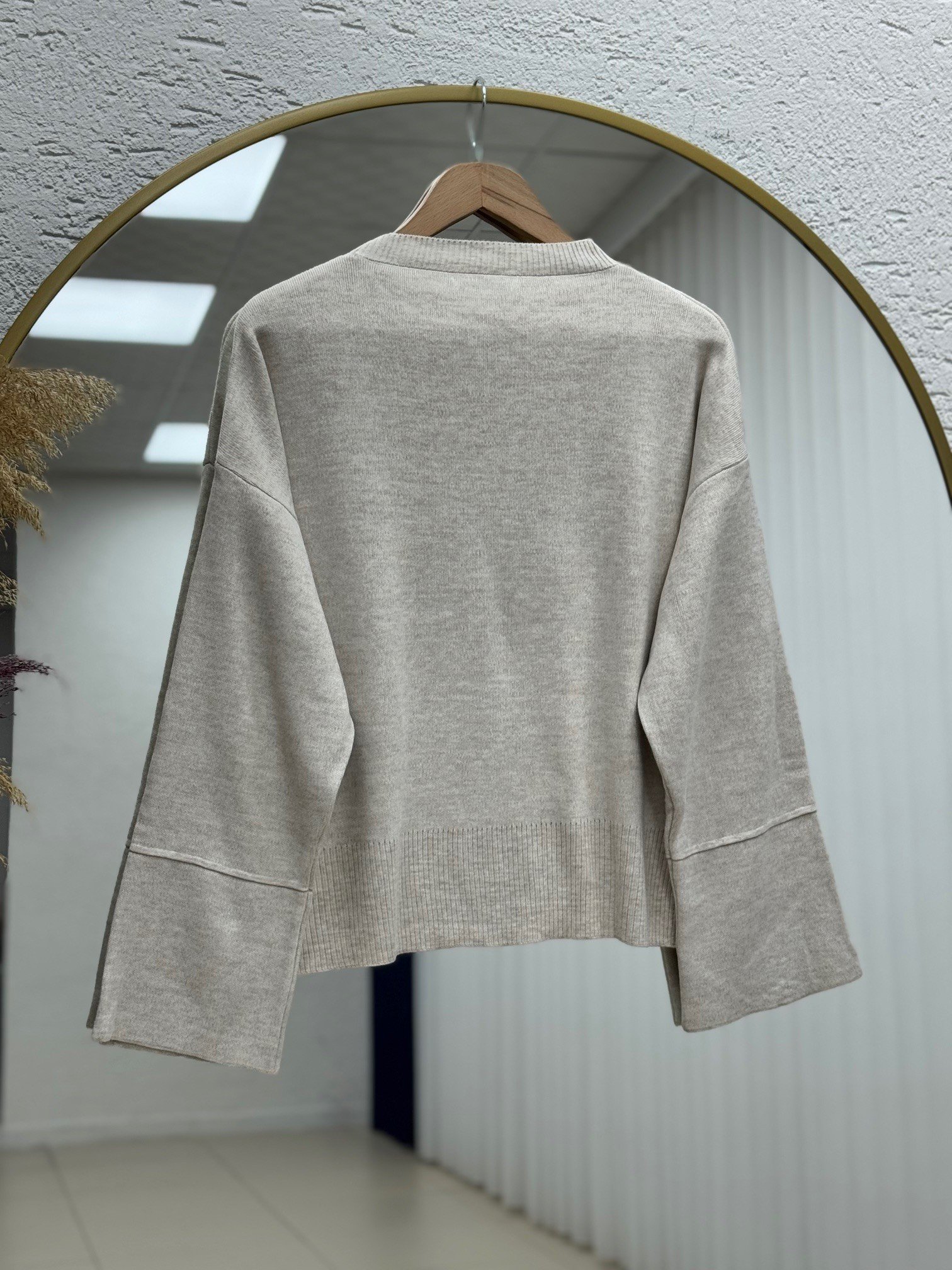 Celyla Kol Ucu Yırtmaçlı Kısa Triko Kazak-KR5021 Taş