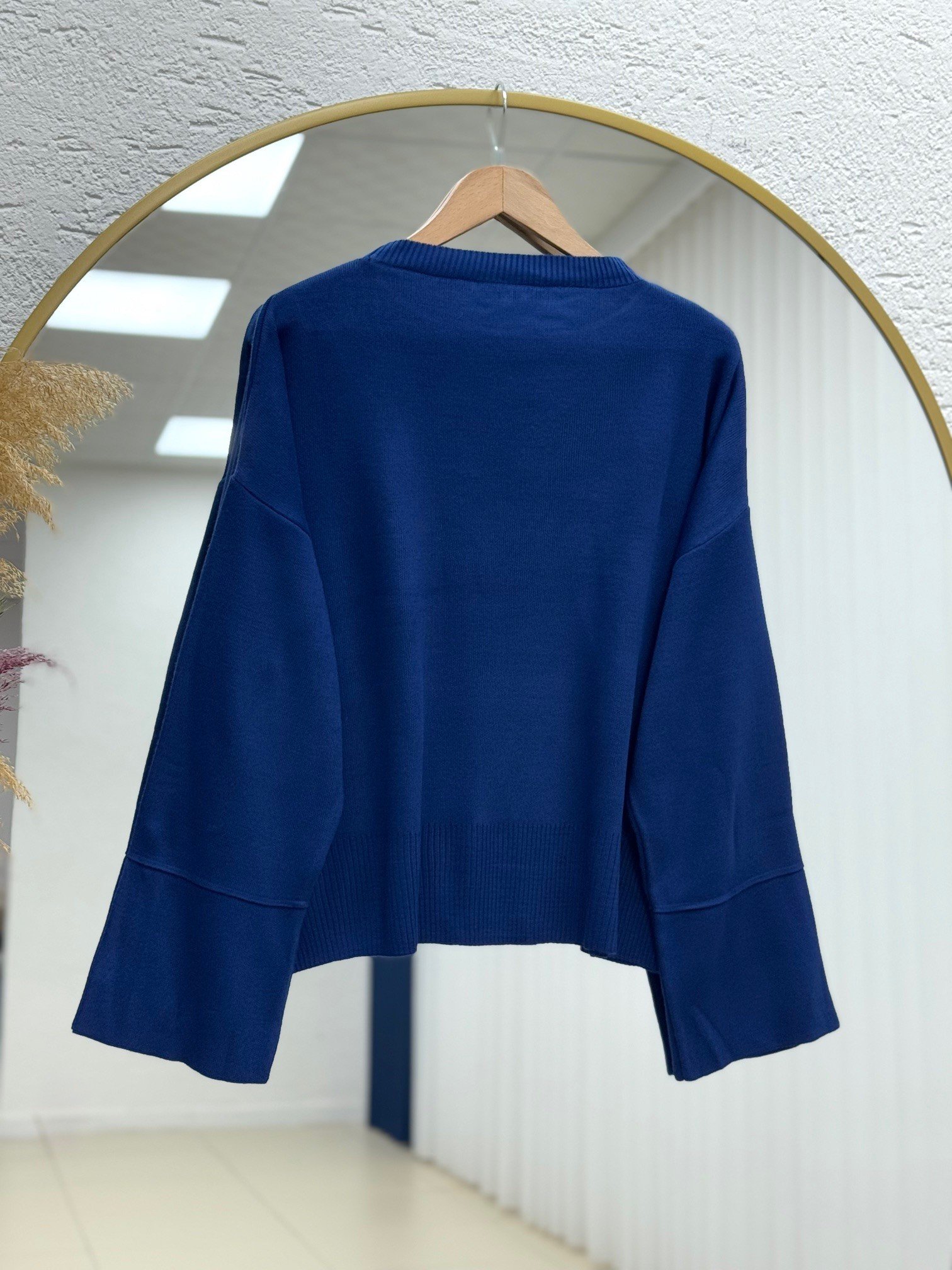 Celyla Kol Ucu Yırtmaçlı Kısa Triko Kazak-KR5021 Lacivert