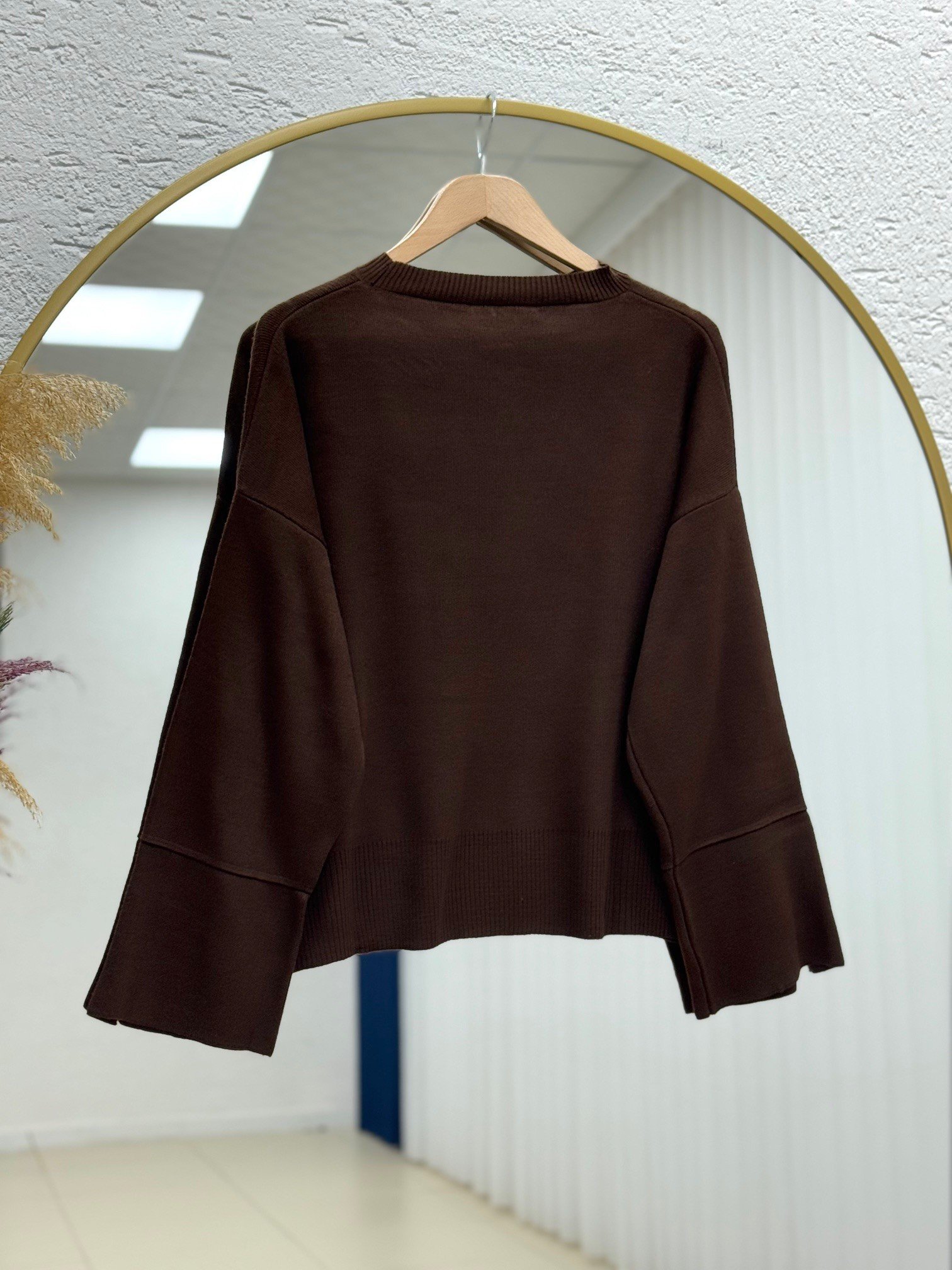 Celyla Kol Ucu Yırtmaçlı Kısa Triko Kazak-KR5021 Kahve