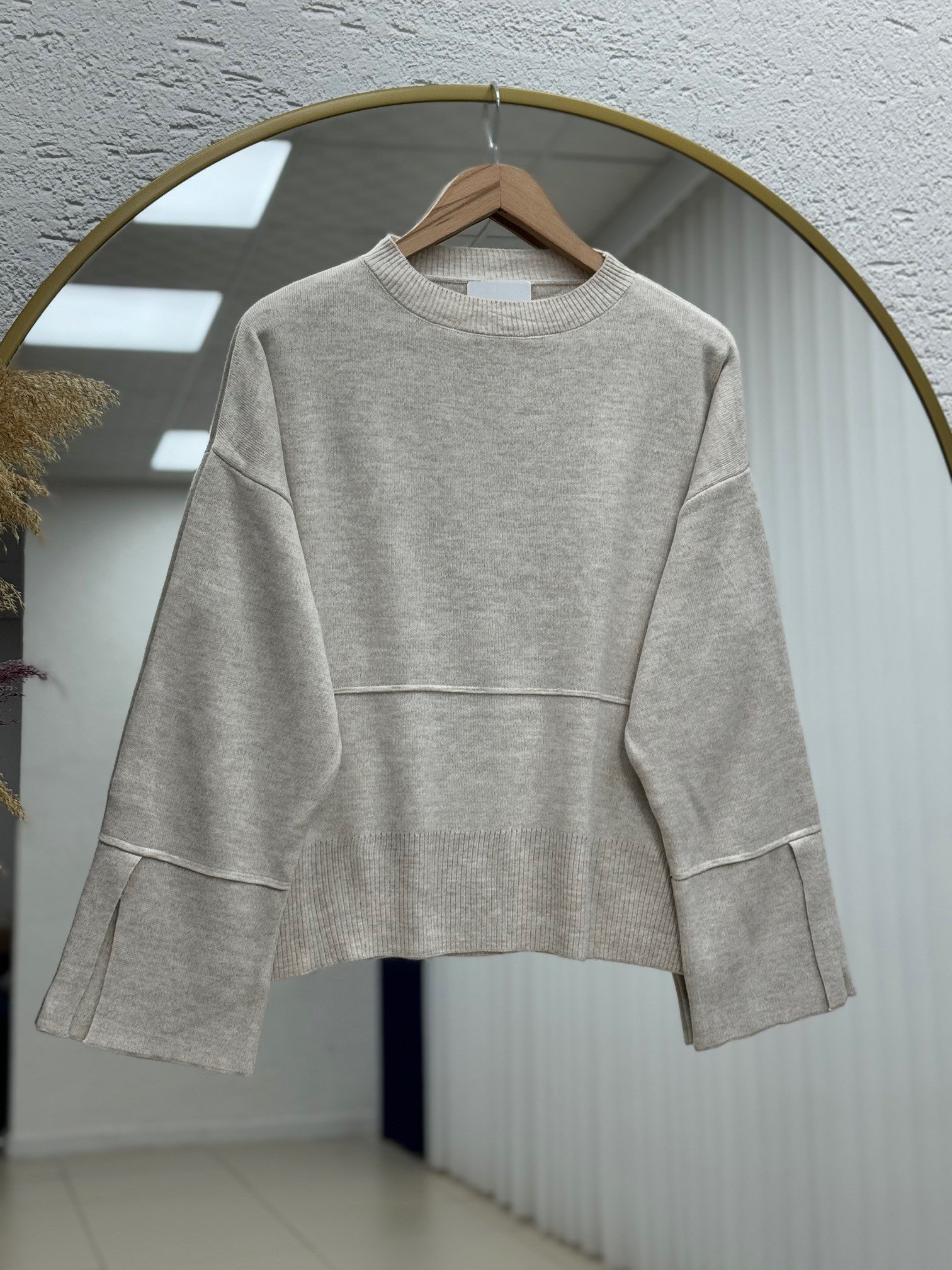 Celyla Kol Ucu Yırtmaçlı Kısa Triko Kazak-KR5021 Taş