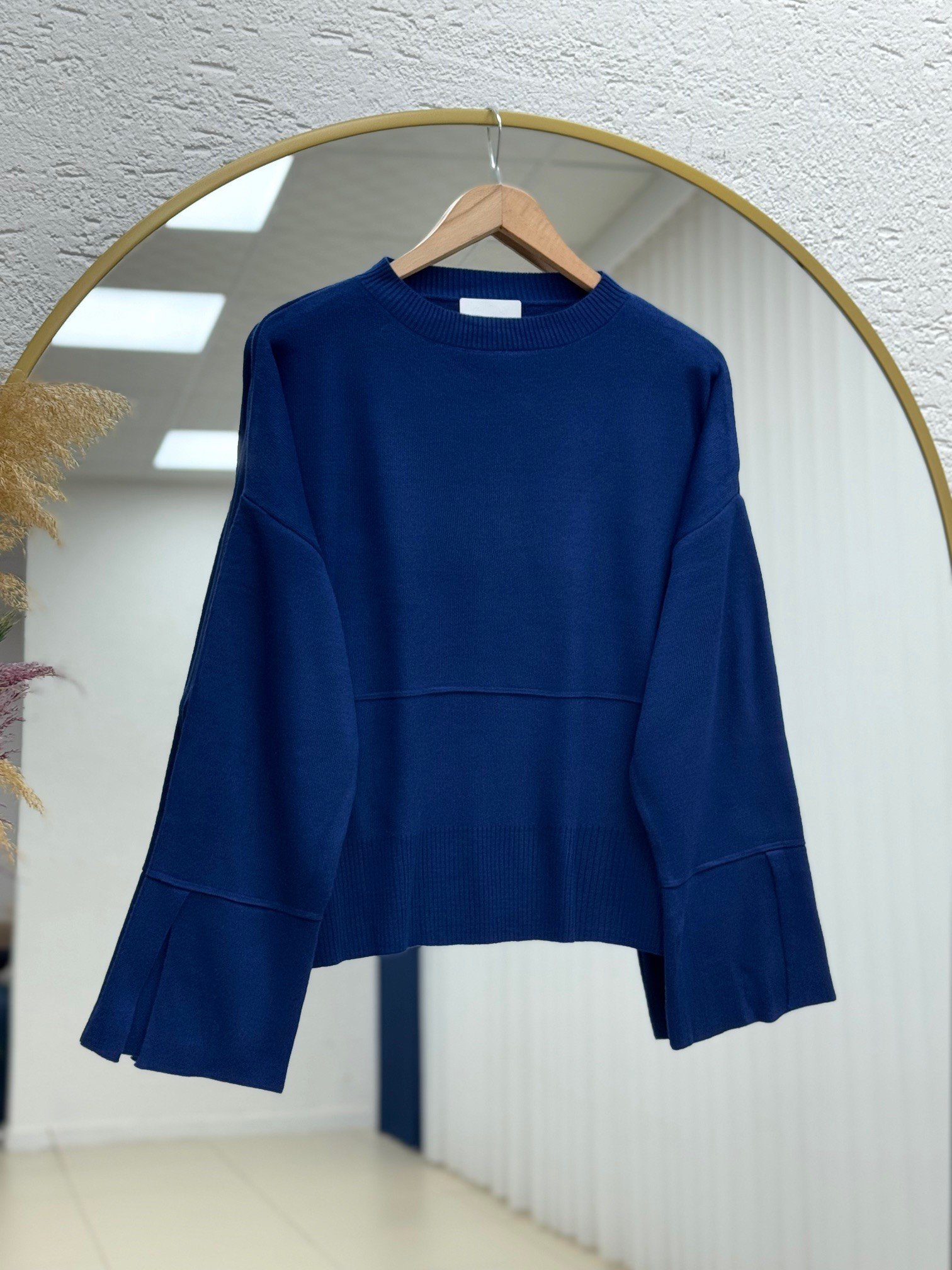 Celyla Kol Ucu Yırtmaçlı Kısa Triko Kazak-KR5021 Lacivert