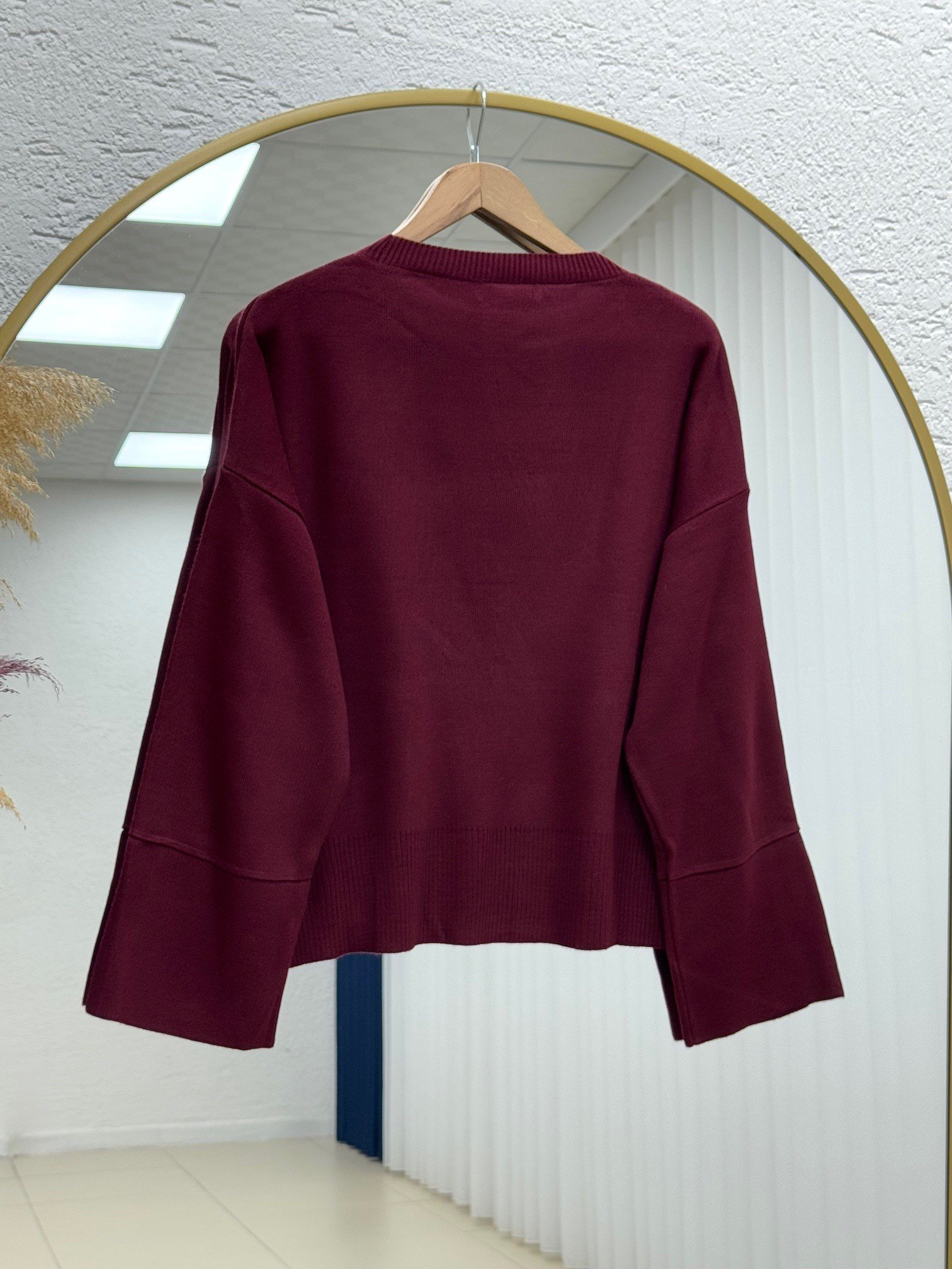 Celyla Kol Ucu Yırtmaçlı Kısa Triko Kazak-KR5021 Bordo