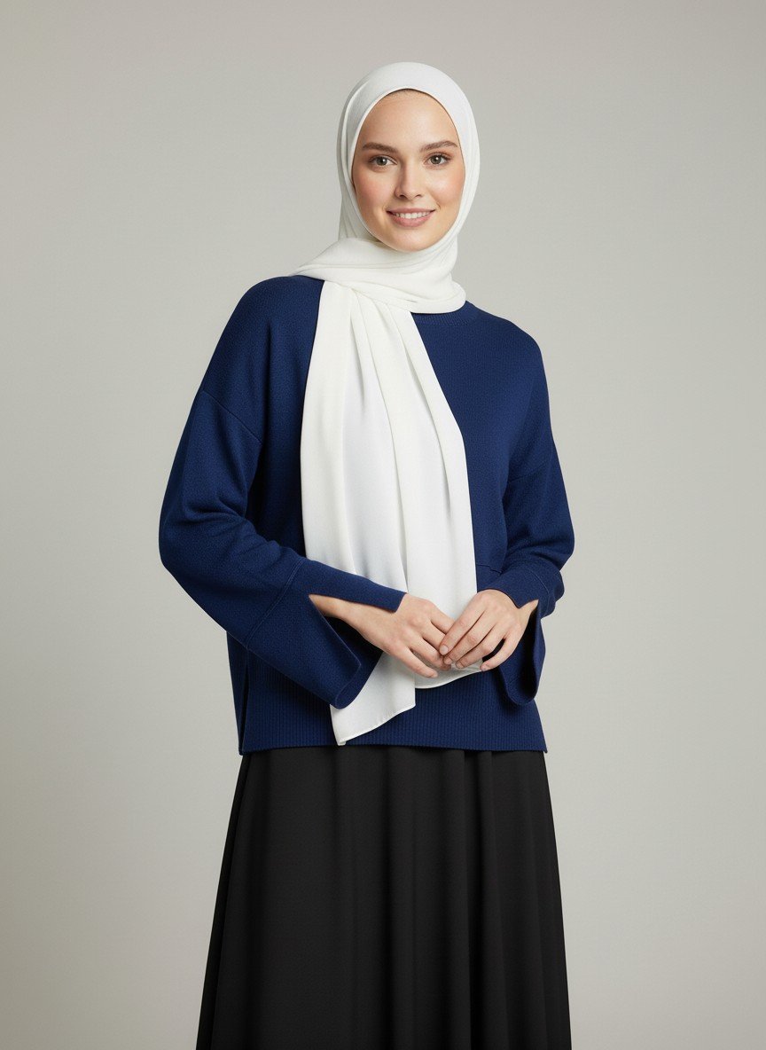 Celyla Kol Ucu Yırtmaçlı Kısa Triko Kazak-KR5021 Lacivert