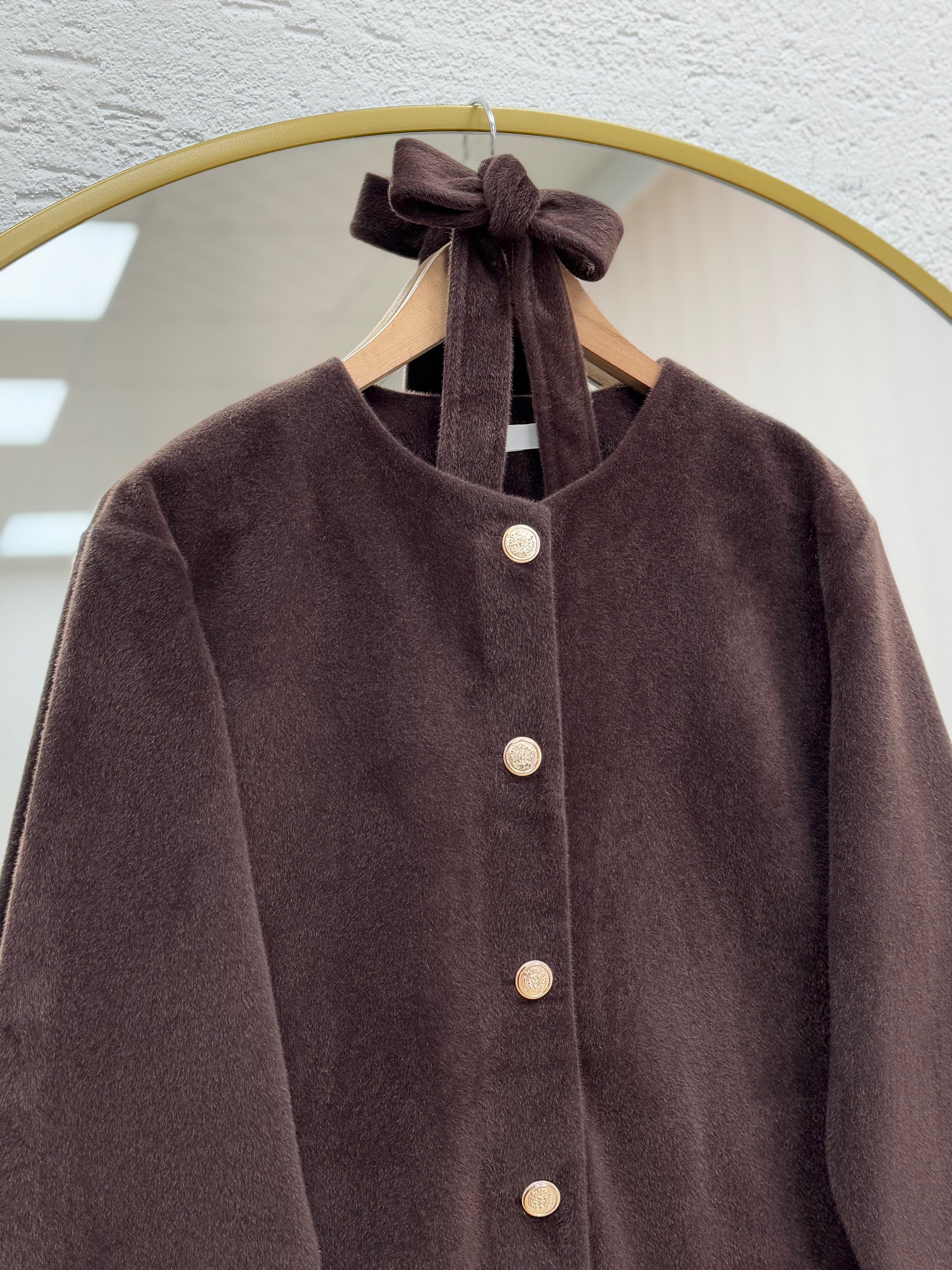 Dacia Önü Metalize Düğmeli Angora Ceket-BN4531 Kahve