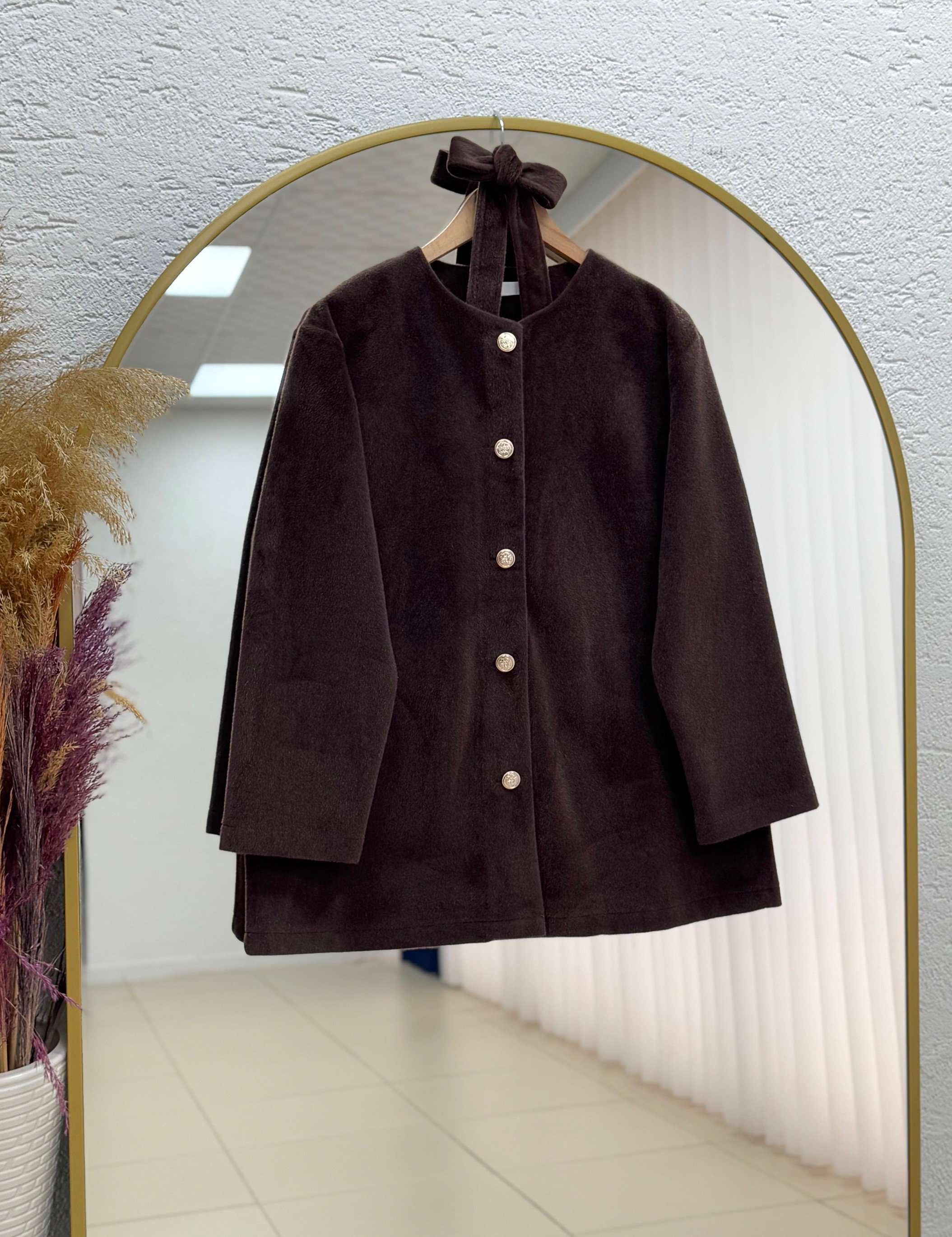 Dacia Önü Metalize Düğmeli Angora Ceket-BN4531 Kahve