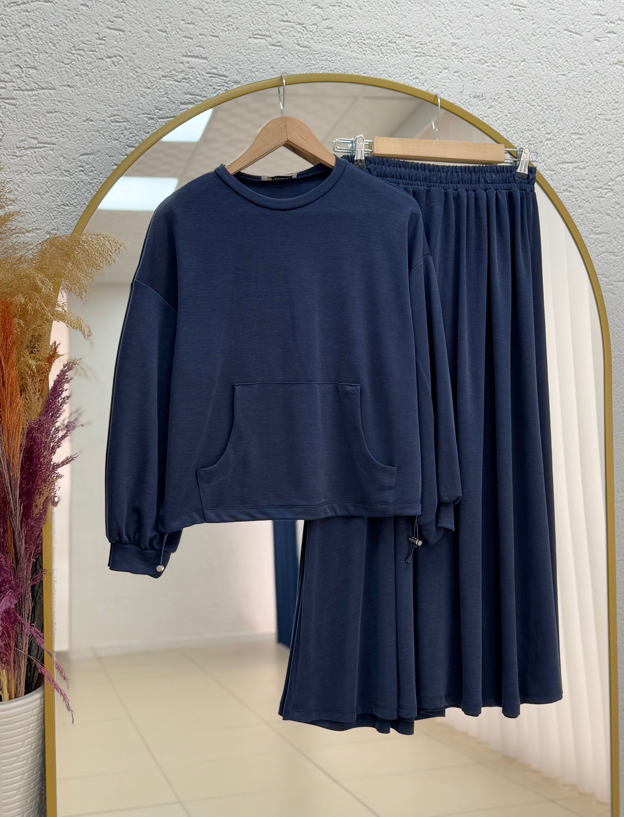 Dariana Kangru Cepli Tuniği Sıkmalı Etekli Takım-NL678 Lacivert