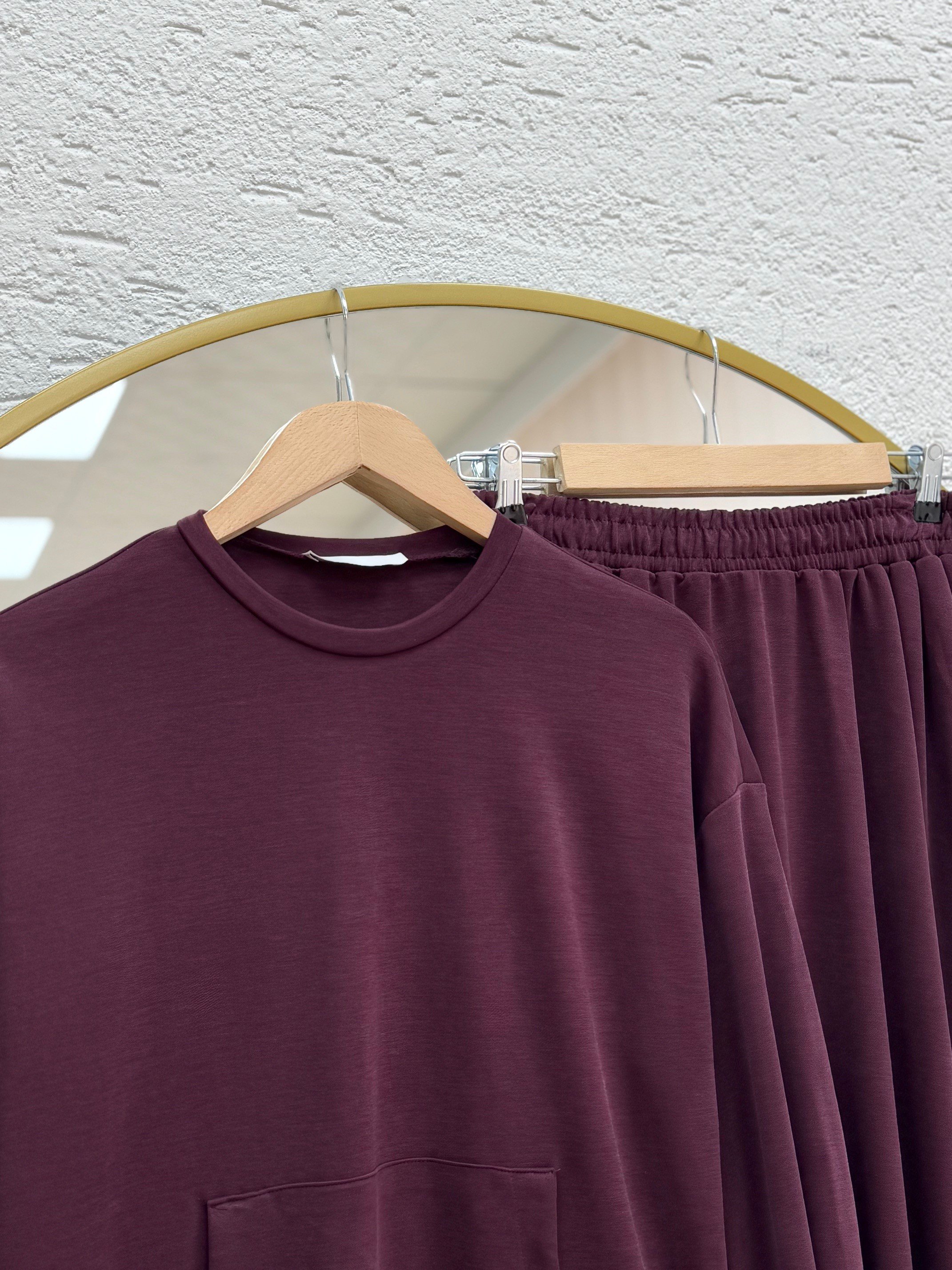 Dariana Kangru Cepli Tuniği Sıkmalı Etekli Takım-NL678 Mürdüm