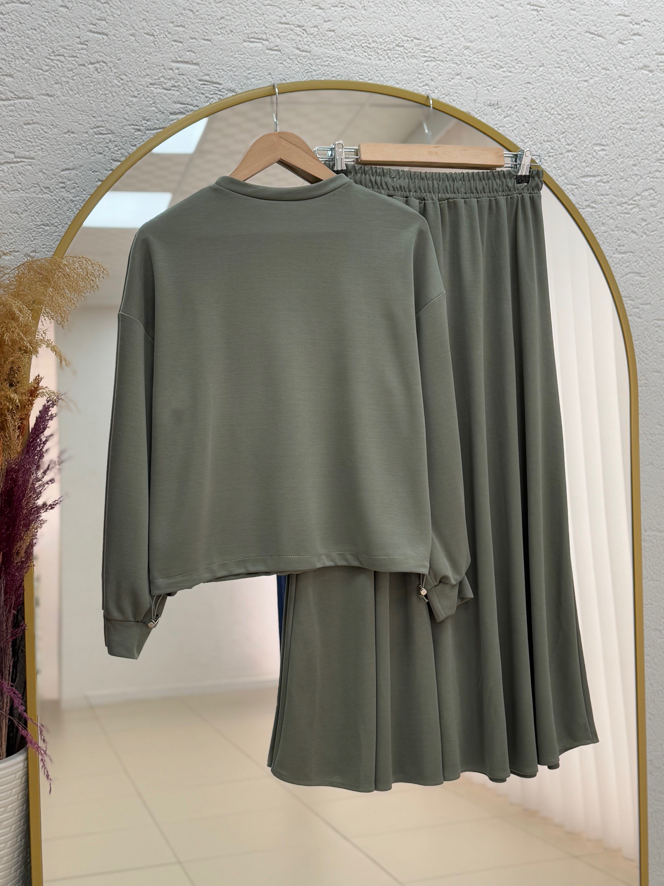 Dariana Kangru Cepli Tuniği Sıkmalı Etekli Takım-NL678 Haki