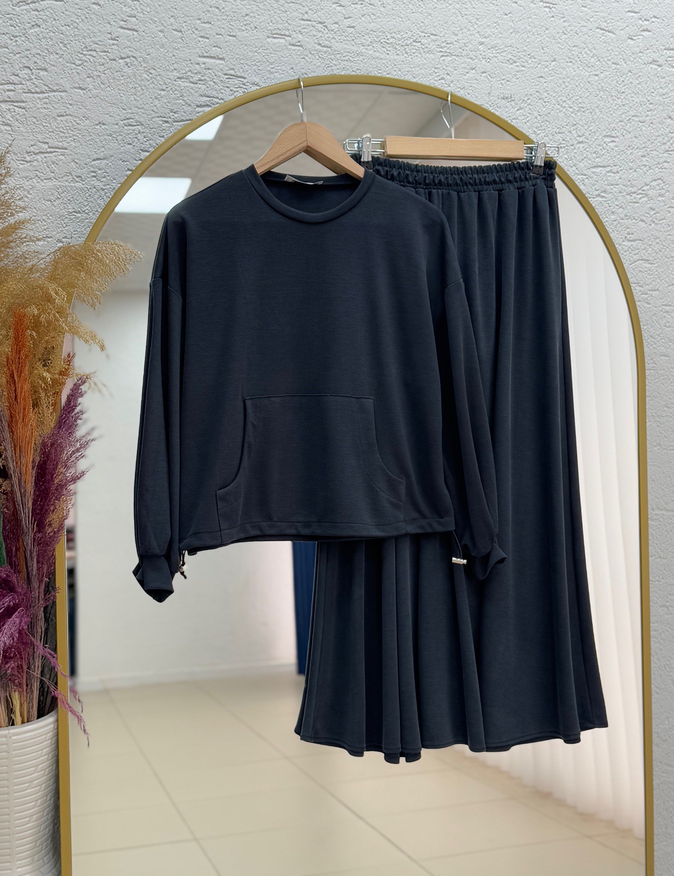 Dariana Kangru Cepli Tuniği Sıkmalı Etekli Takım-NL678 Antrasit