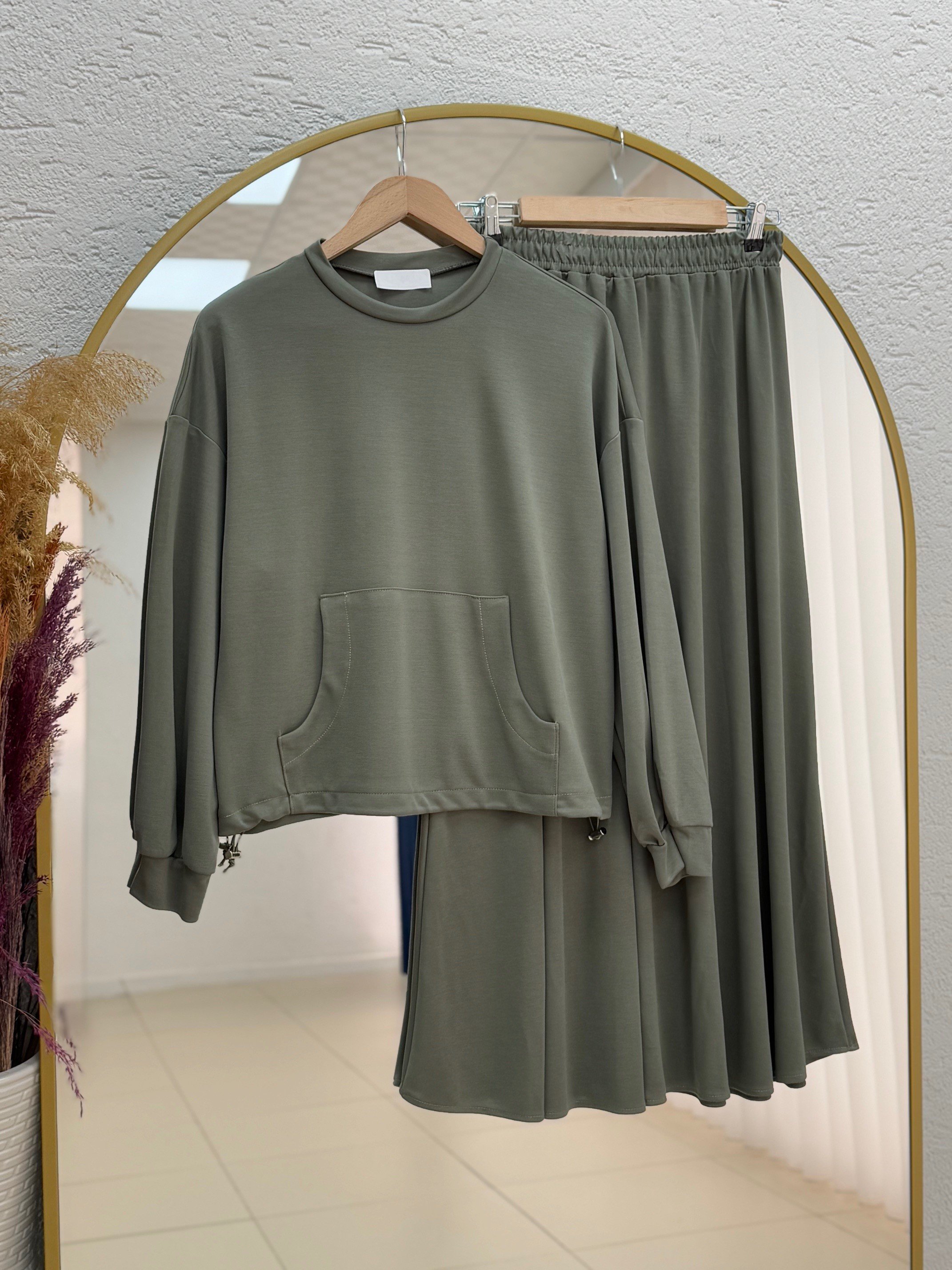 Dariana Kangru Cepli Tuniği Sıkmalı Etekli Takım-NL678 Haki