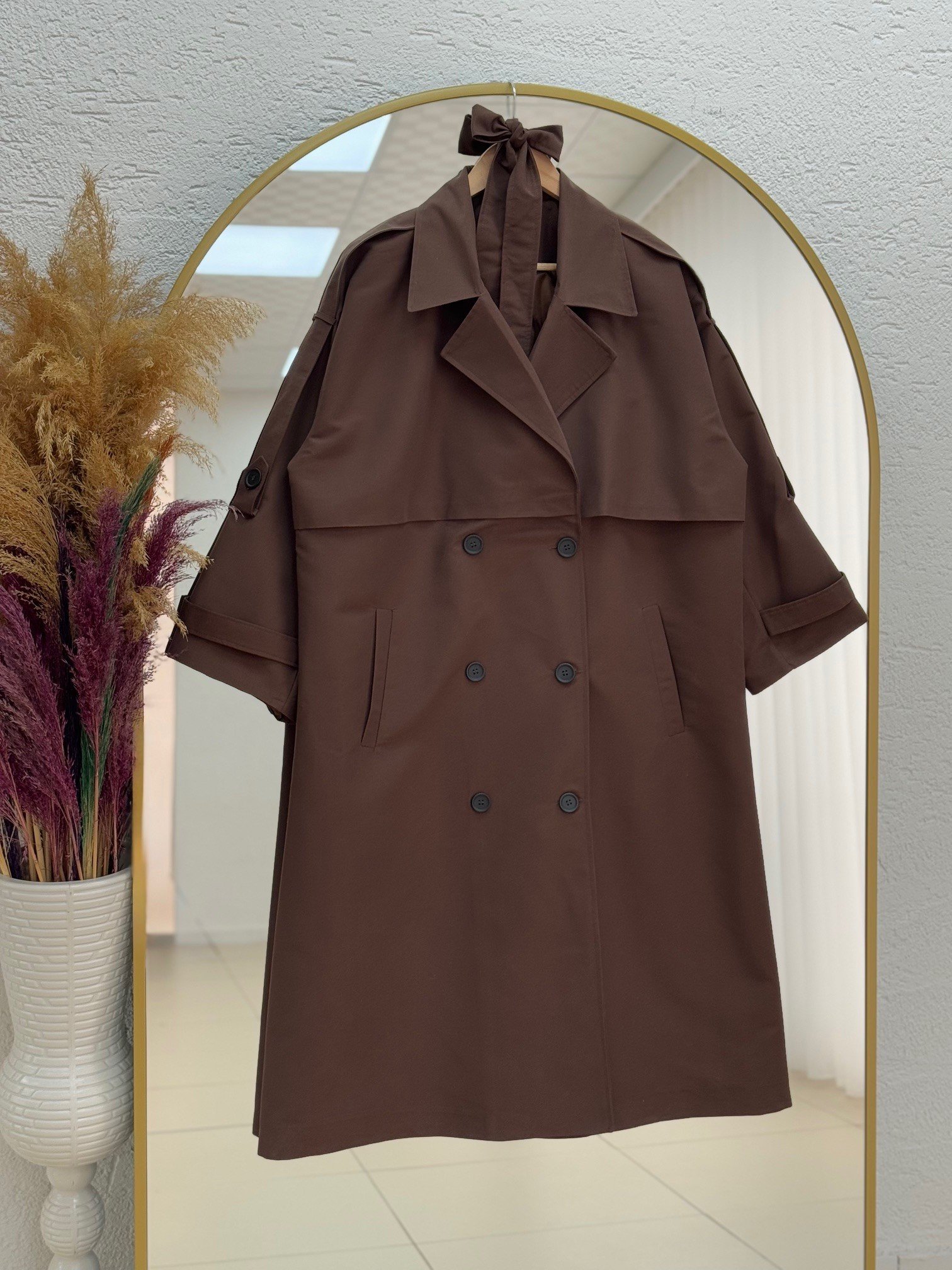 Davinia Kol Ucu Ve Omzu Kemerli Bolerolu Düğmeli Uzun Trenç-Çİ925 Kahve