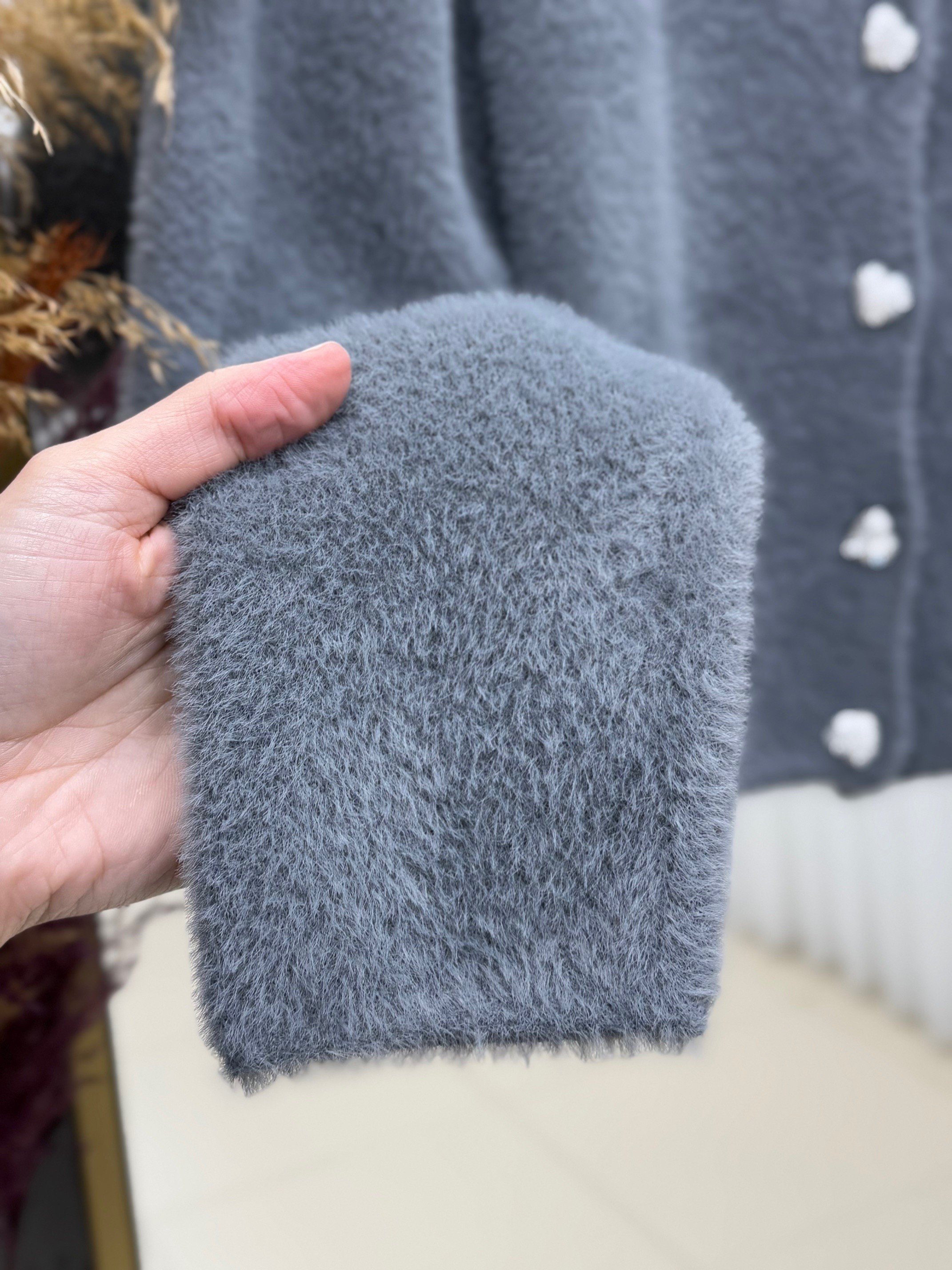 Davuna Kalp Düğmeli Mini Hırka-KR3194 Antrasit