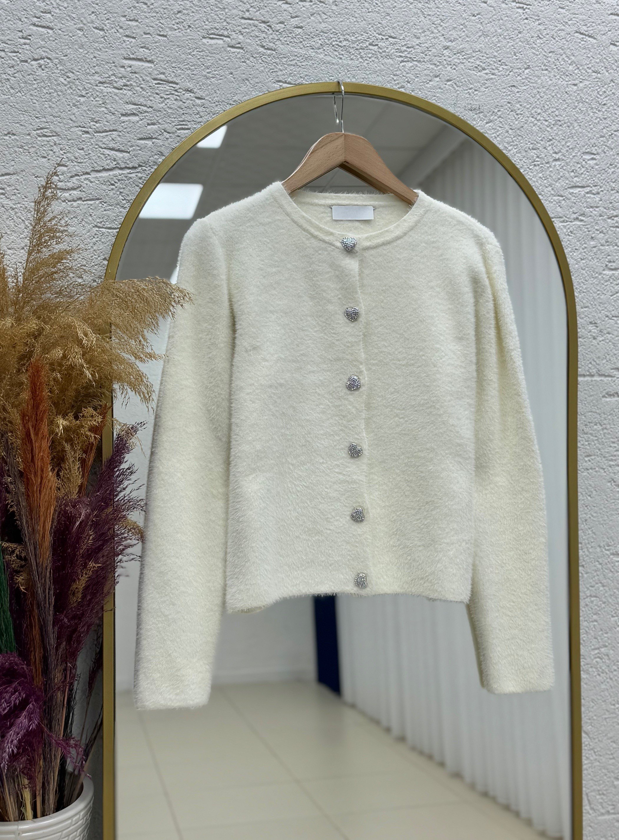 Davuna Kalp Düğmeli Mini Hırka-KR3194 Beyaz