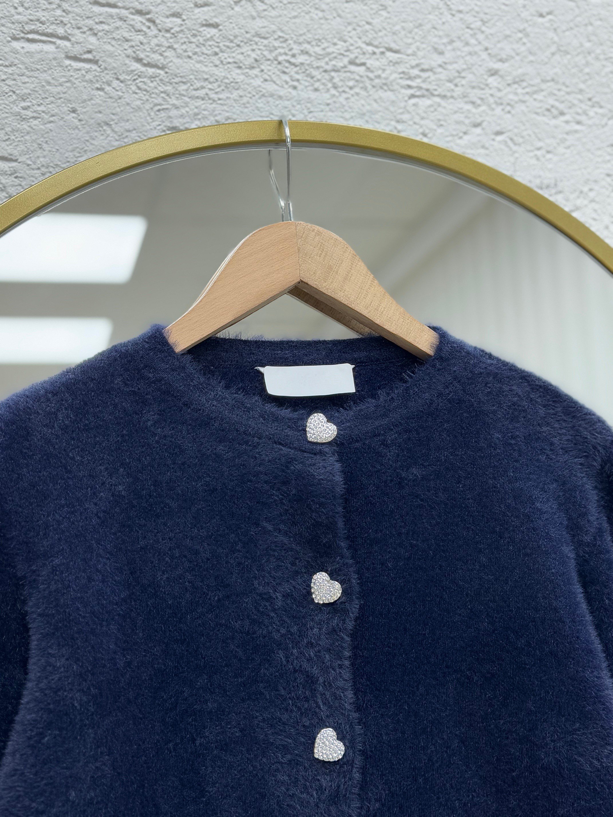 Davuna Kalp Düğmeli Mini Hırka-KR3194 Lacivert