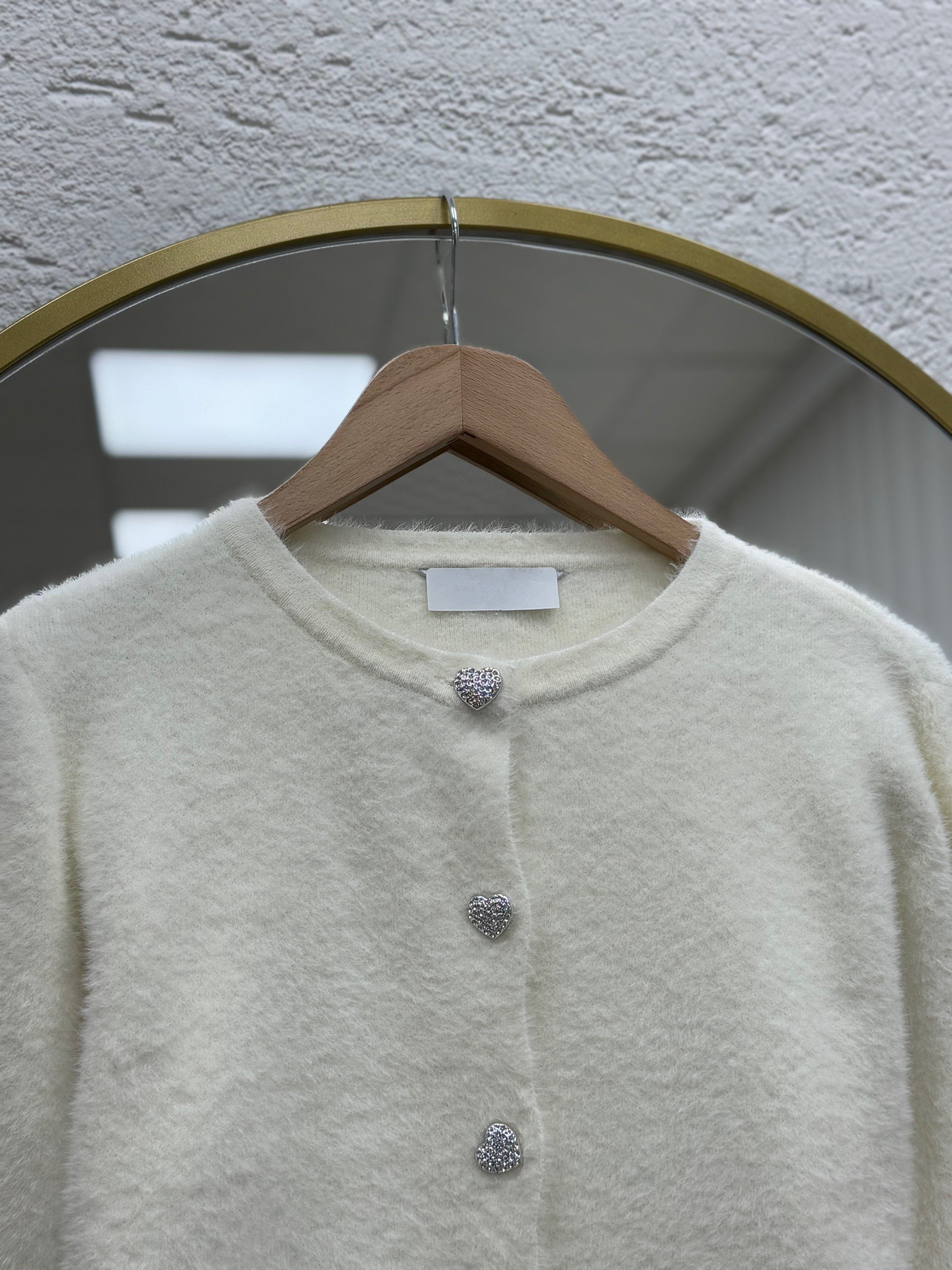 Davuna Kalp Düğmeli Mini Hırka-KR3194 Beyaz