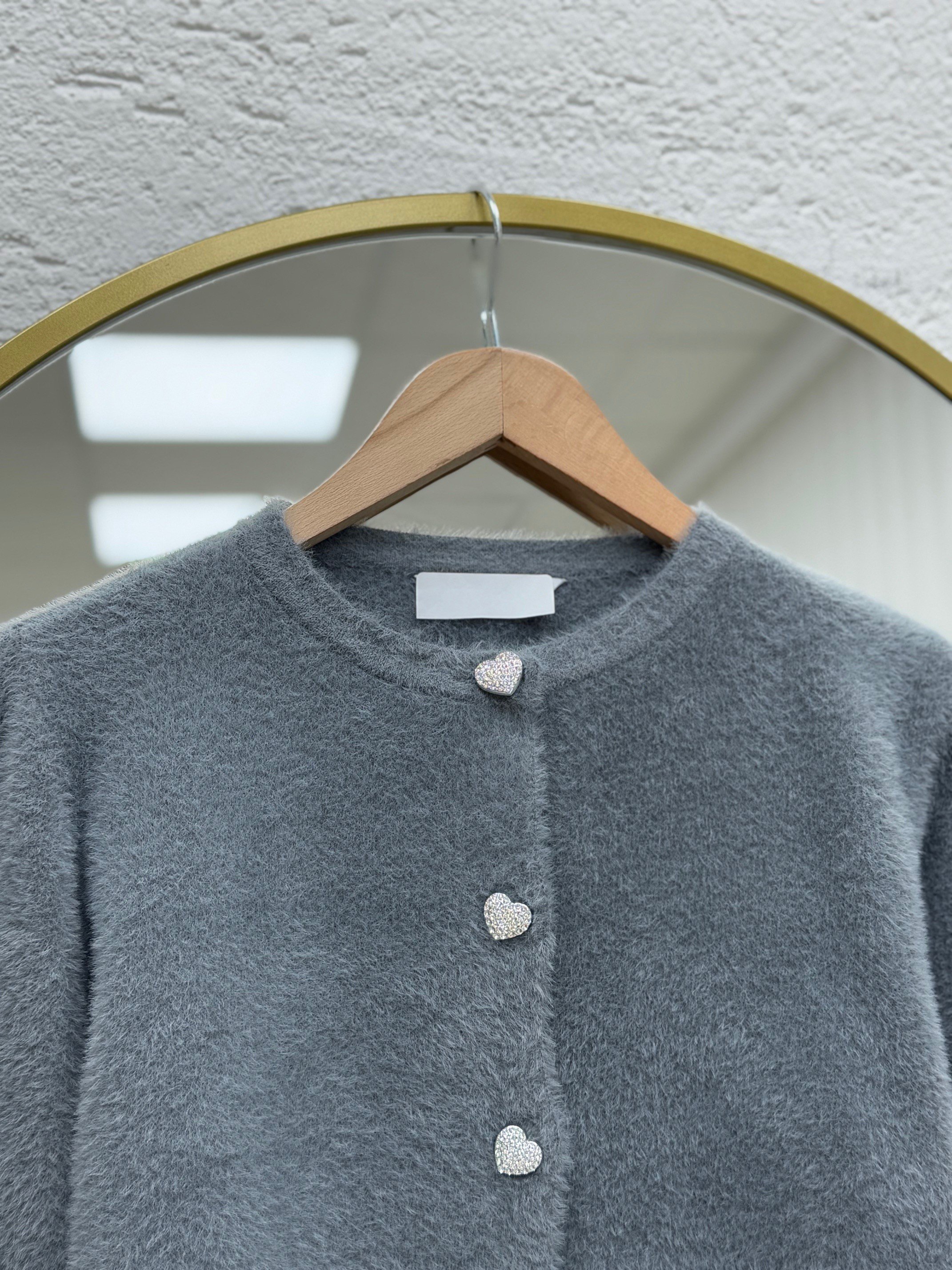 Davuna Kalp Düğmeli Mini Hırka-KR3194 Antrasit