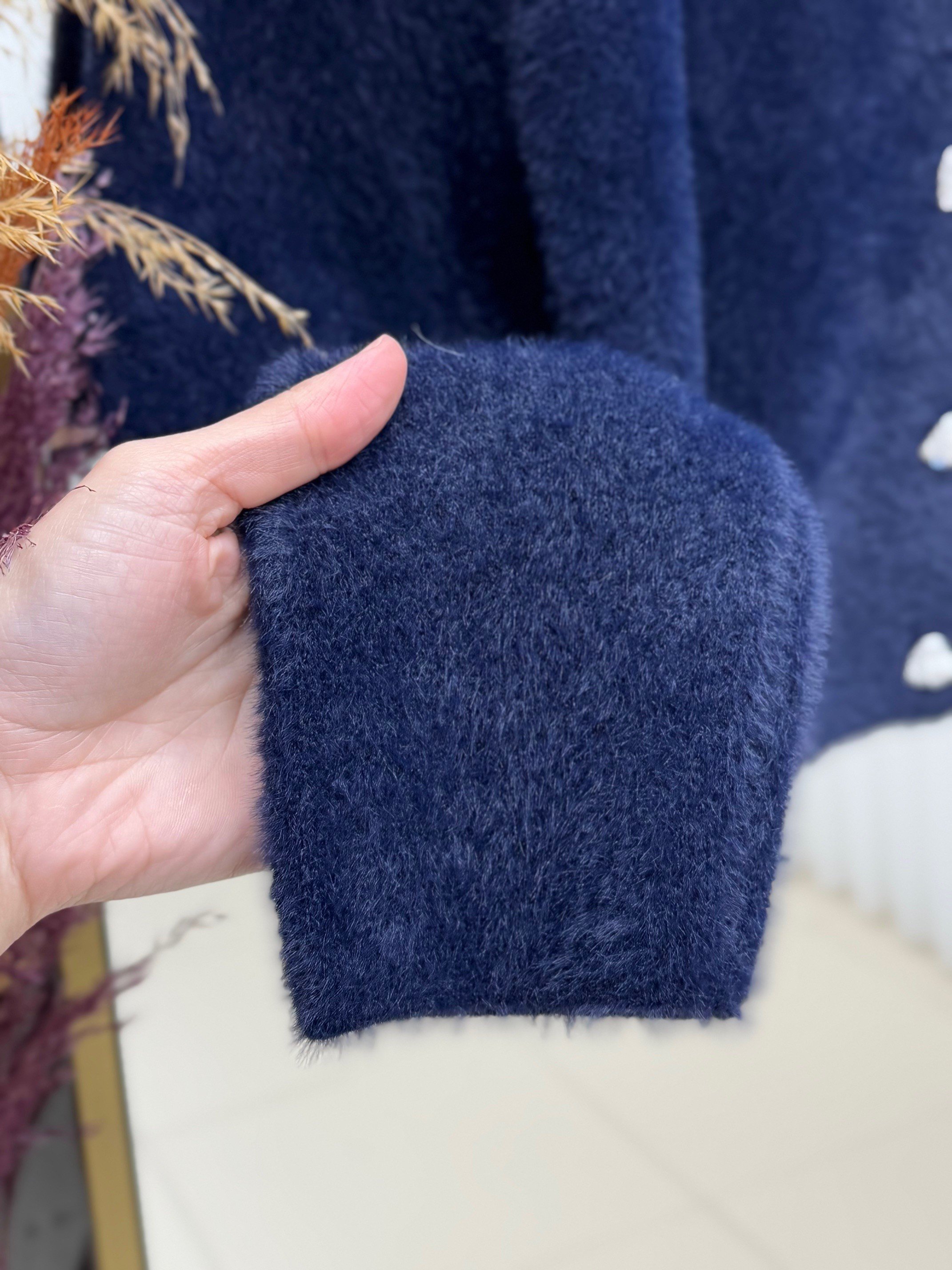 Davuna Kalp Düğmeli Mini Hırka-KR3194 Lacivert