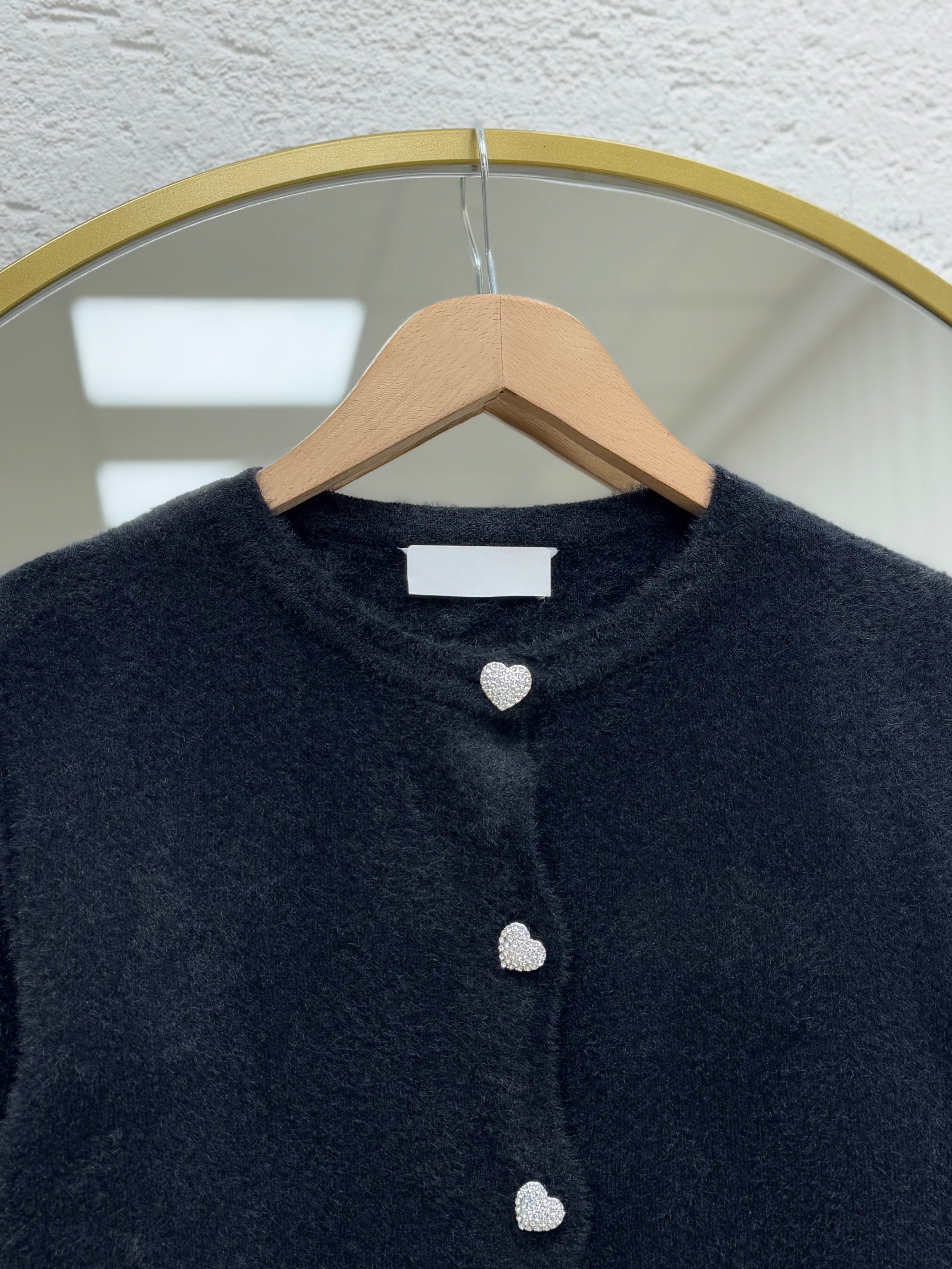 Davuna Kalp Düğmeli Mini Hırka-KR3194 Siyah