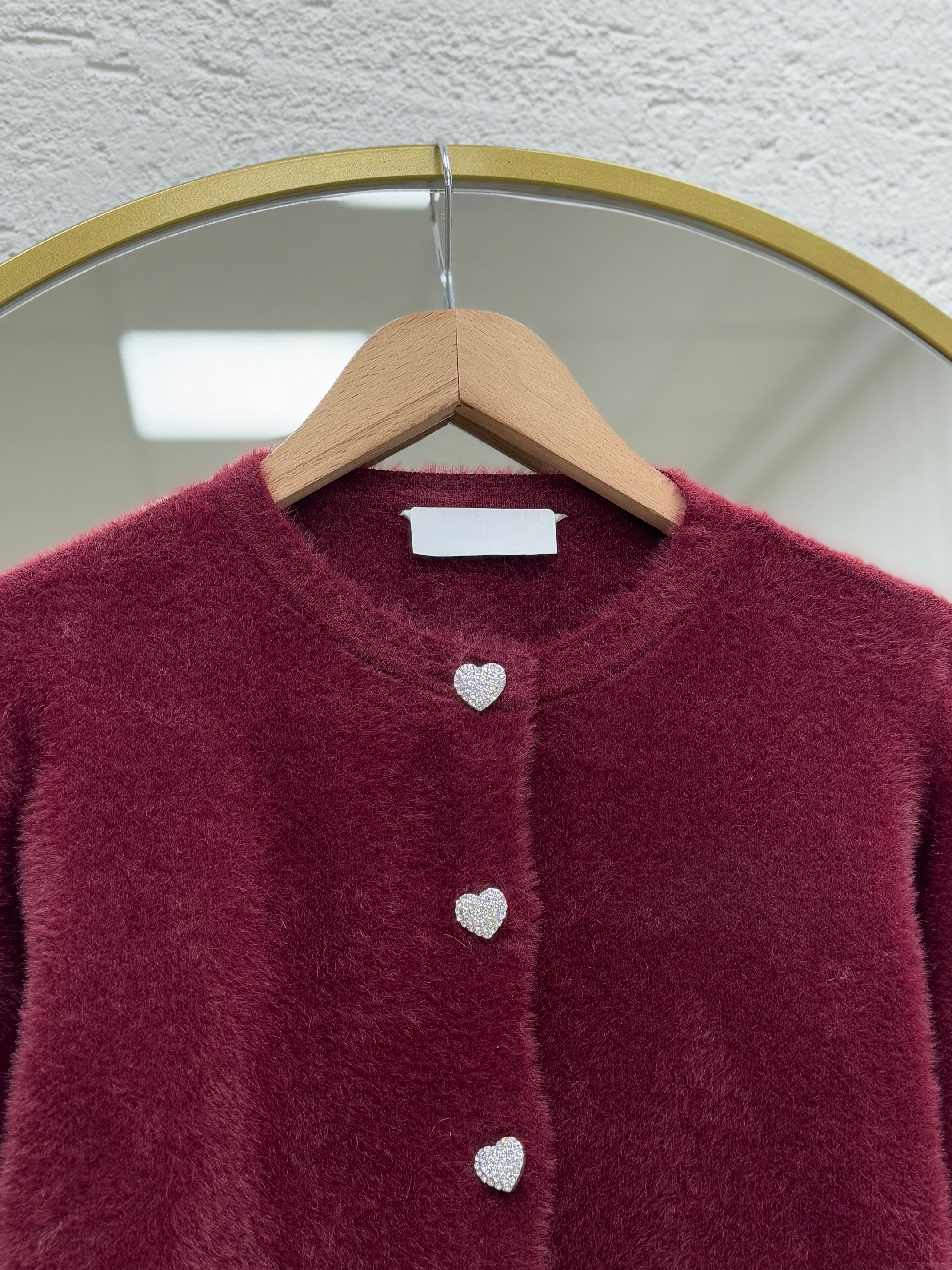 Davuna Kalp Düğmeli Mini Hırka-KR3194 Bordo