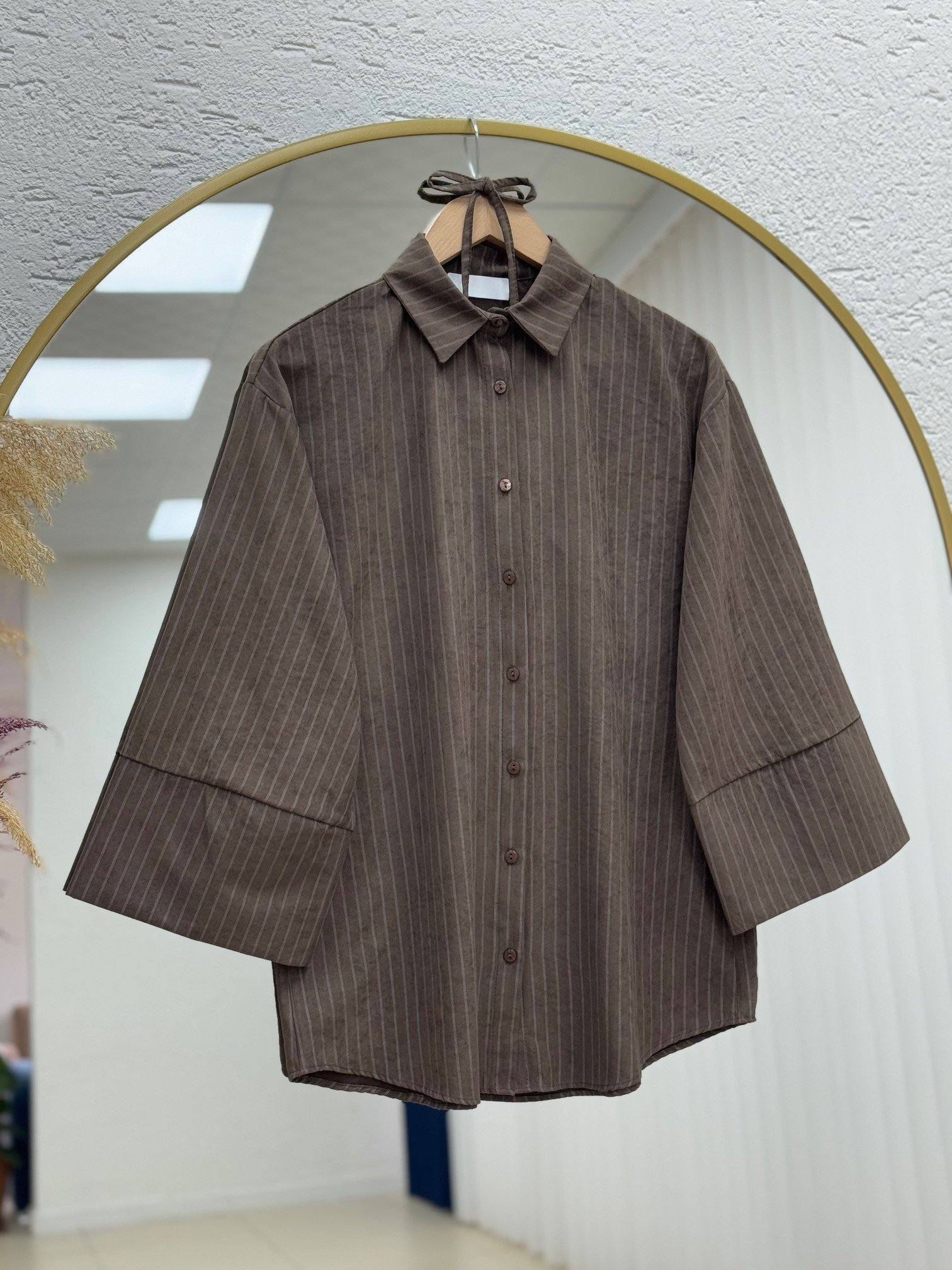 Dayna Çizgili Geniş Kol Süet Gömlek-Çİ513.4 Kahve