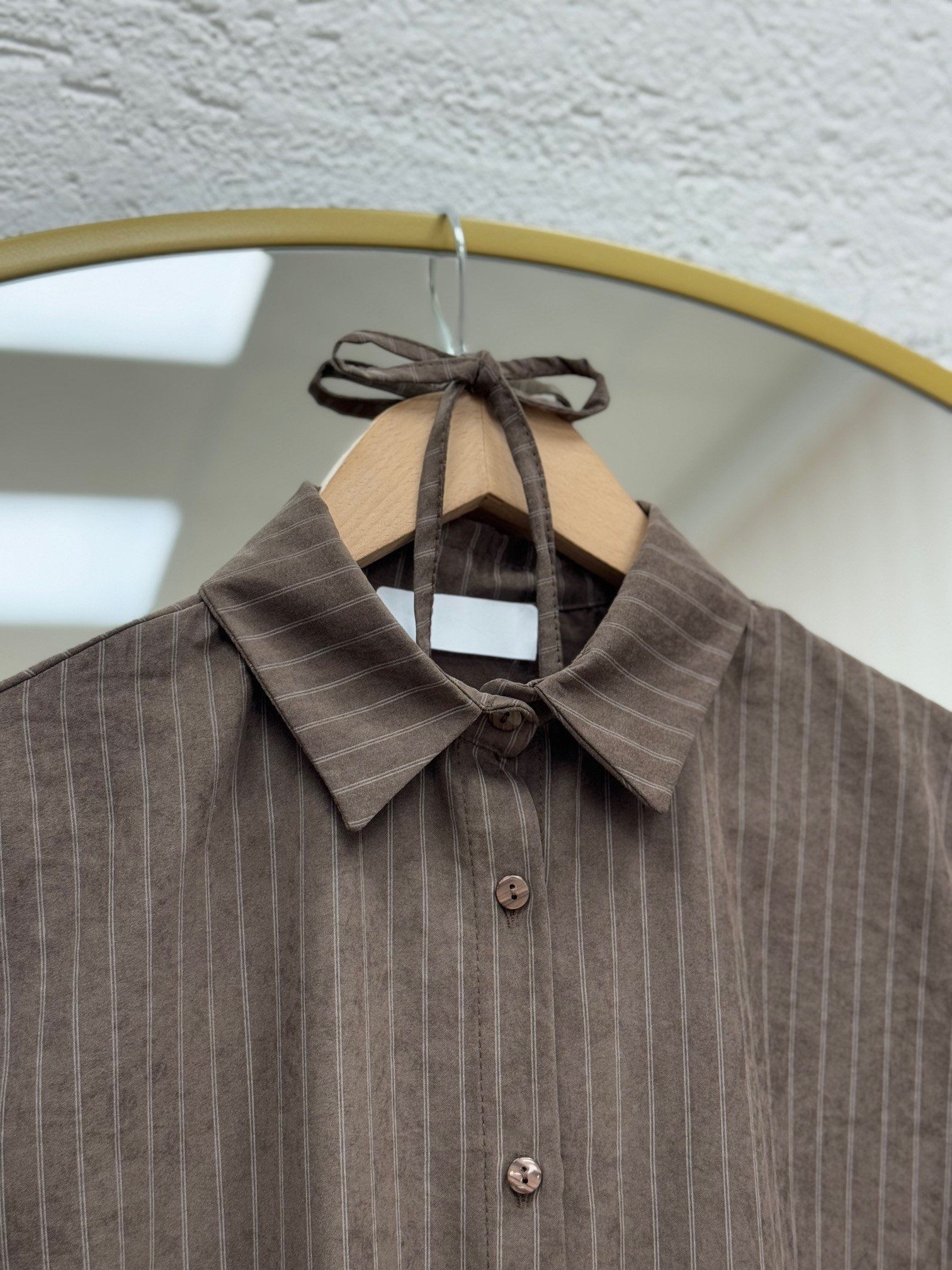 Dayna Çizgili Geniş Kol Süet Gömlek-Çİ513.4 Kahve