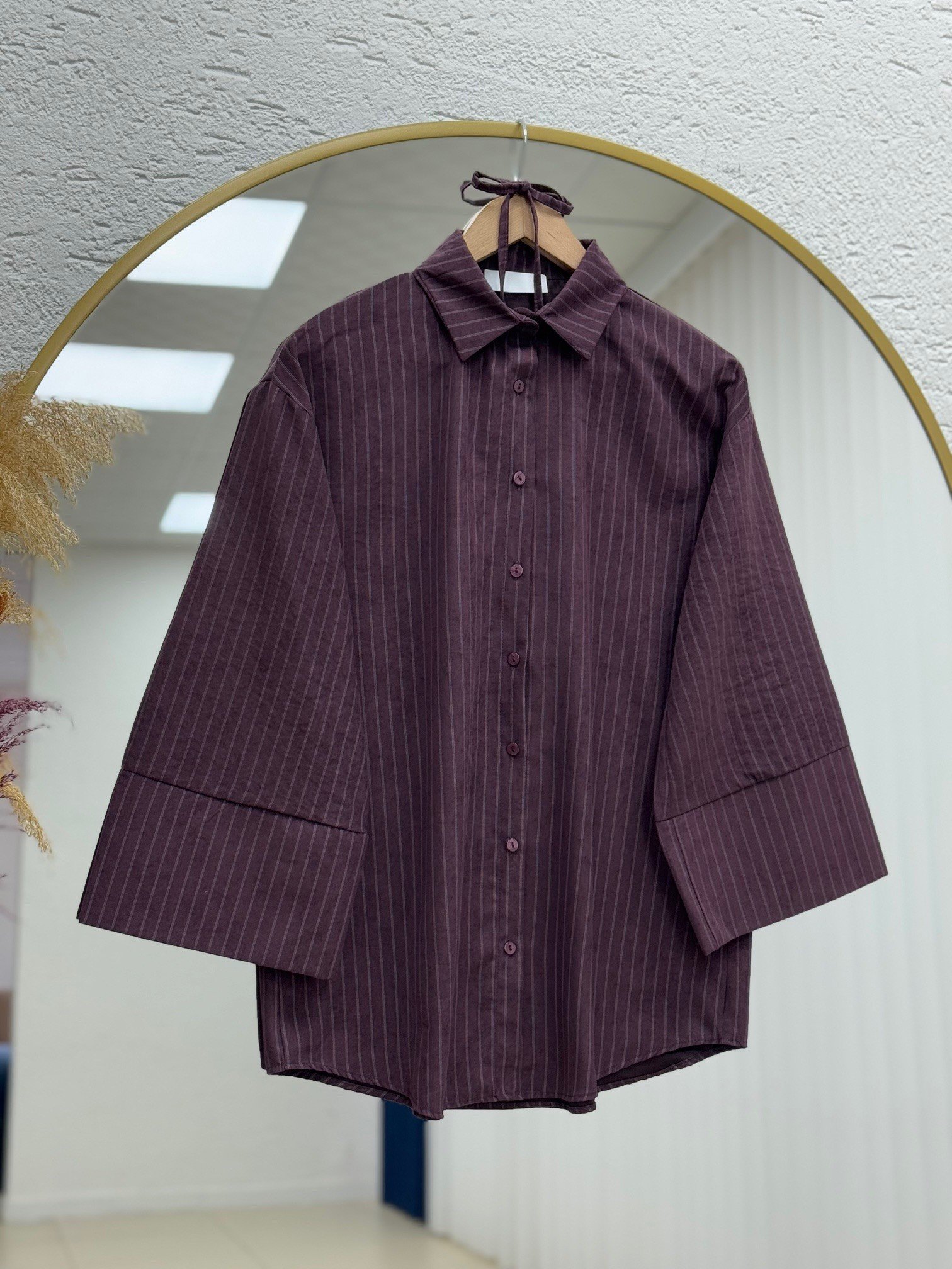 Dayna Çizgili Geniş Kol Süet Gömlek-Çİ513.4 Mürdüm