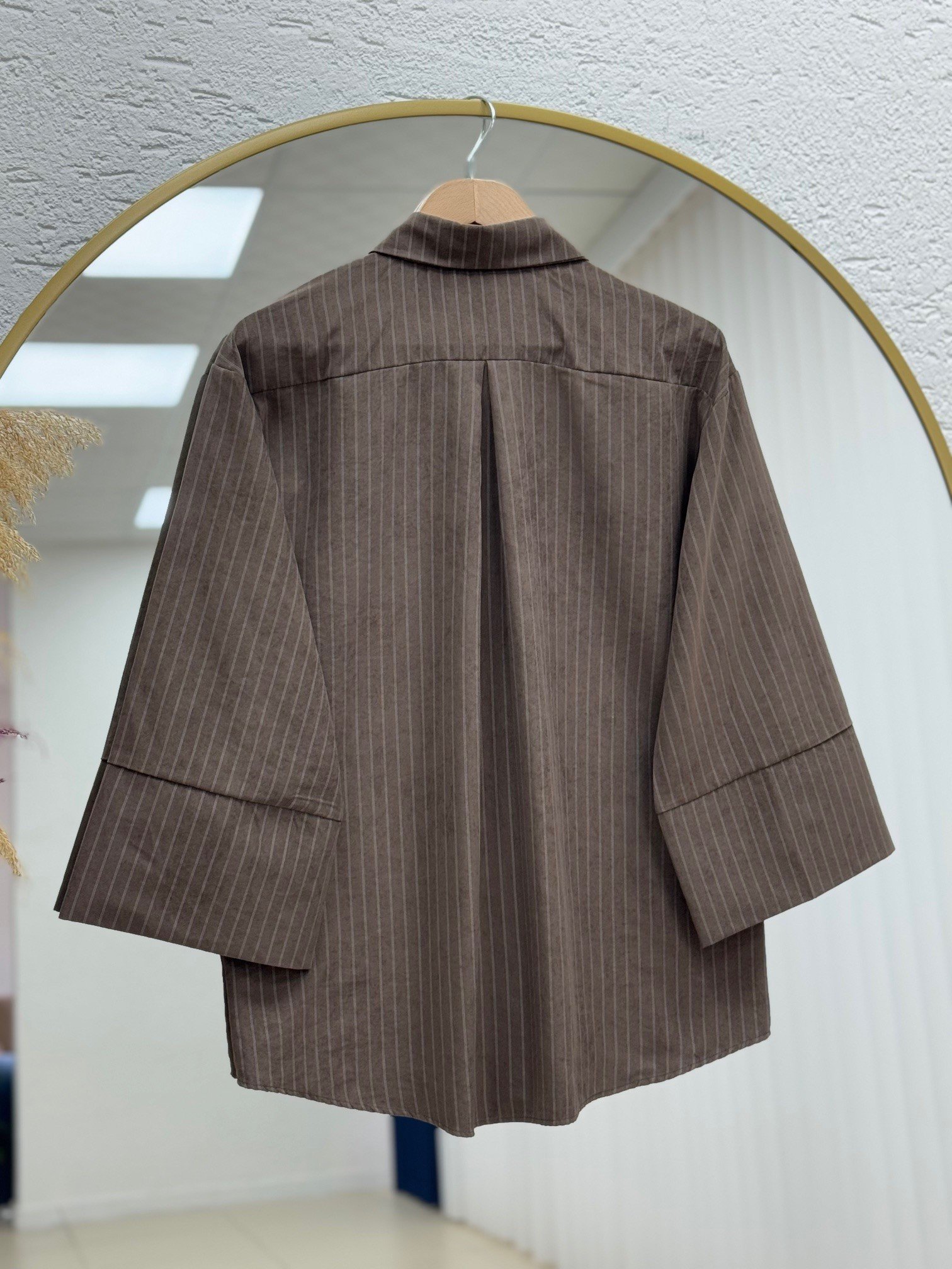 Dayna Çizgili Geniş Kol Süet Gömlek-Çİ513.4 Kahve