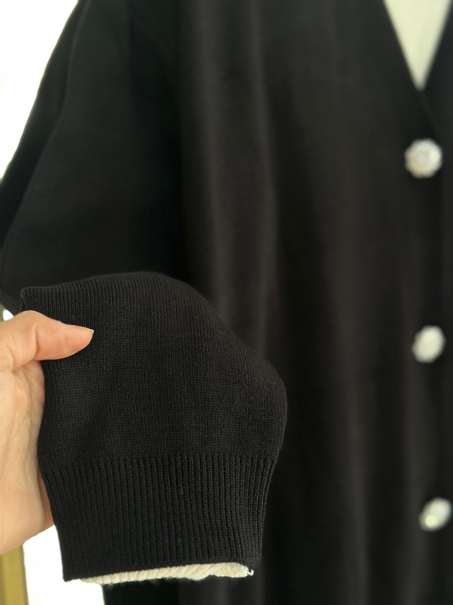 Defne Papatya Düğmeli Uzun Hırka-Zİ6184 Siyah