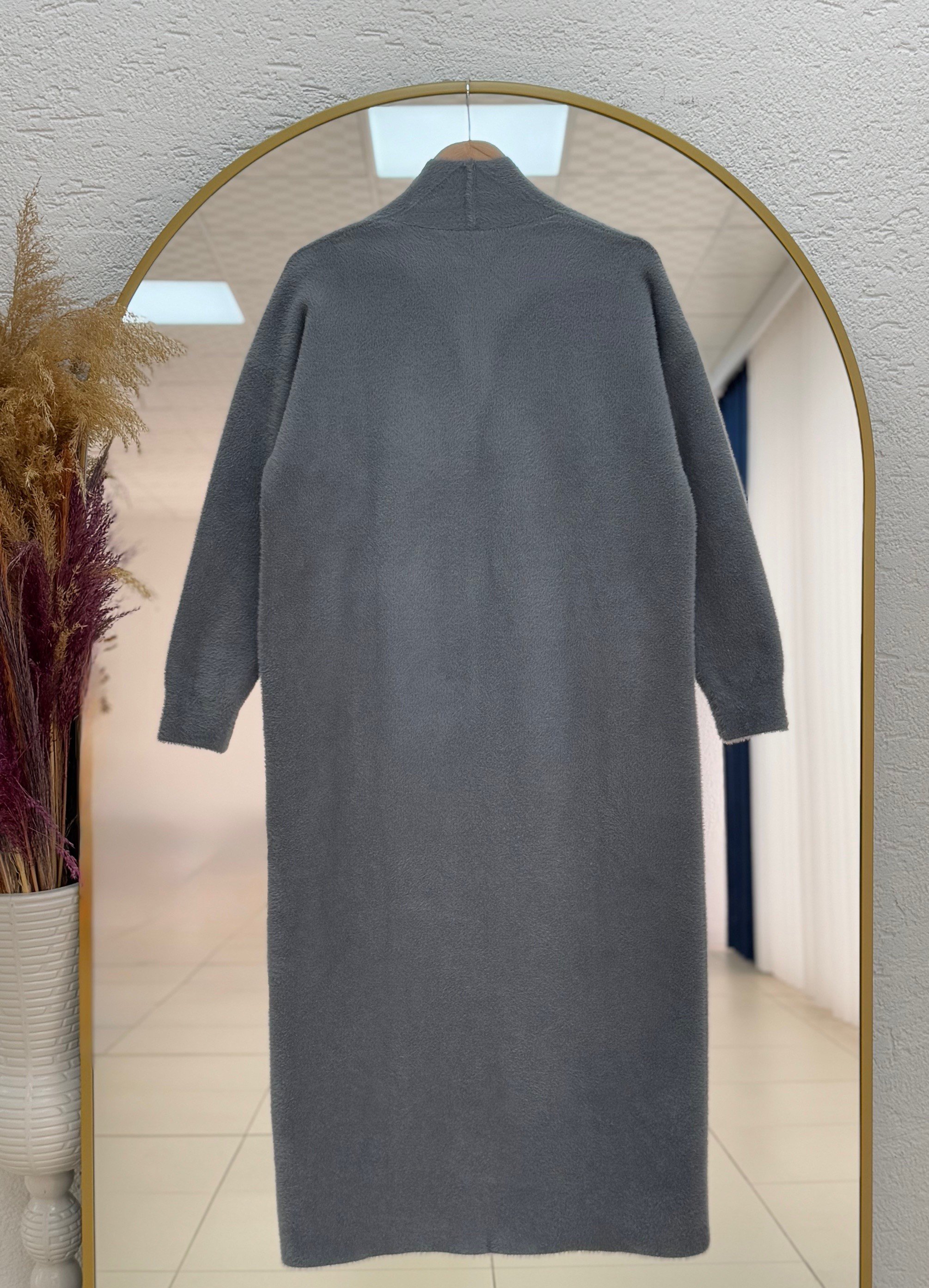 Deledra Sakallı Uzun Hırka-KR5025 Antrasit