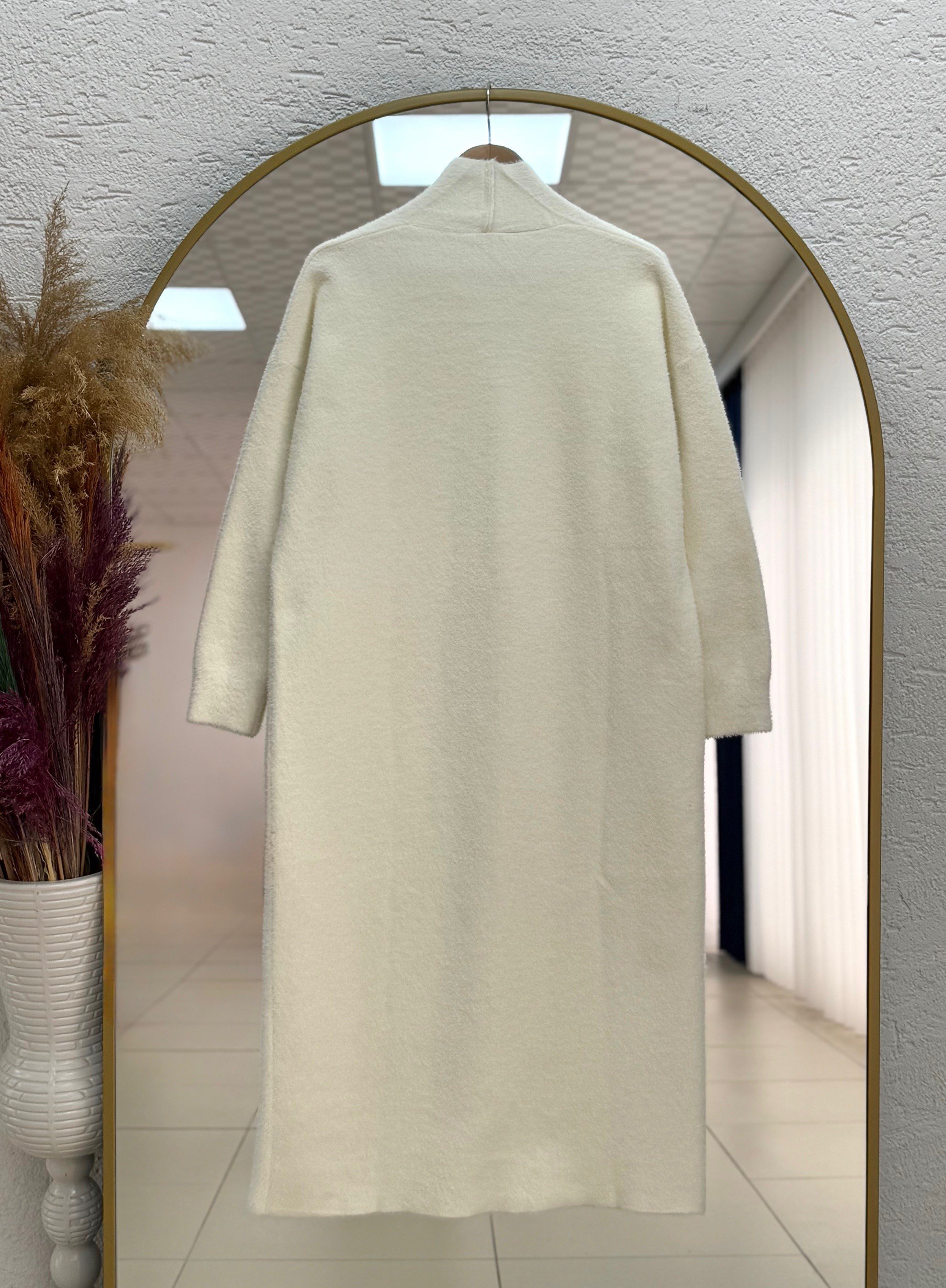 Deledra Sakallı Uzun Hırka-KR5025 Beyaz