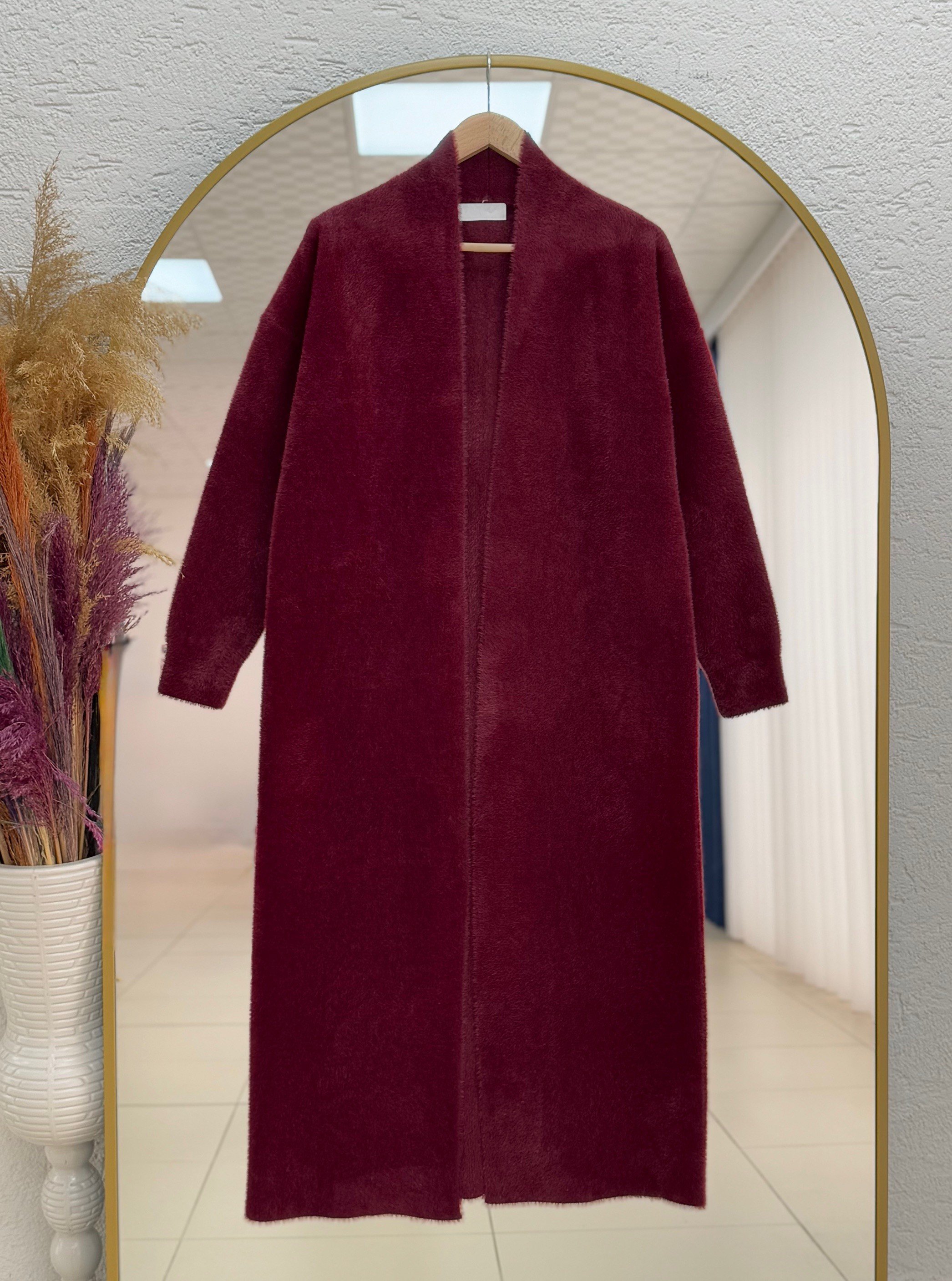 Deledra Sakallı Uzun Hırka-KR5025 Bordo