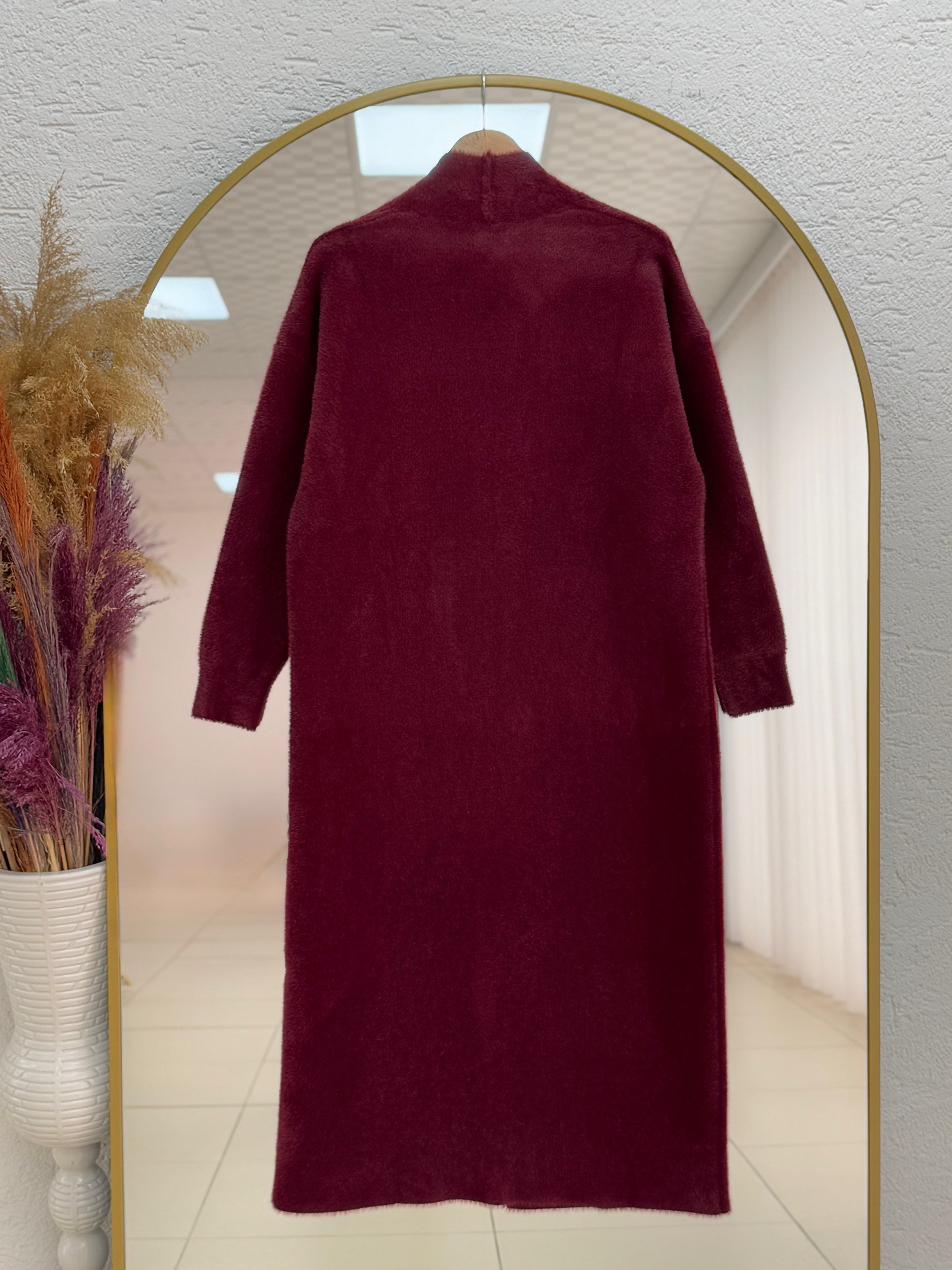 Deledra Sakallı Uzun Hırka-KR5025 Bordo