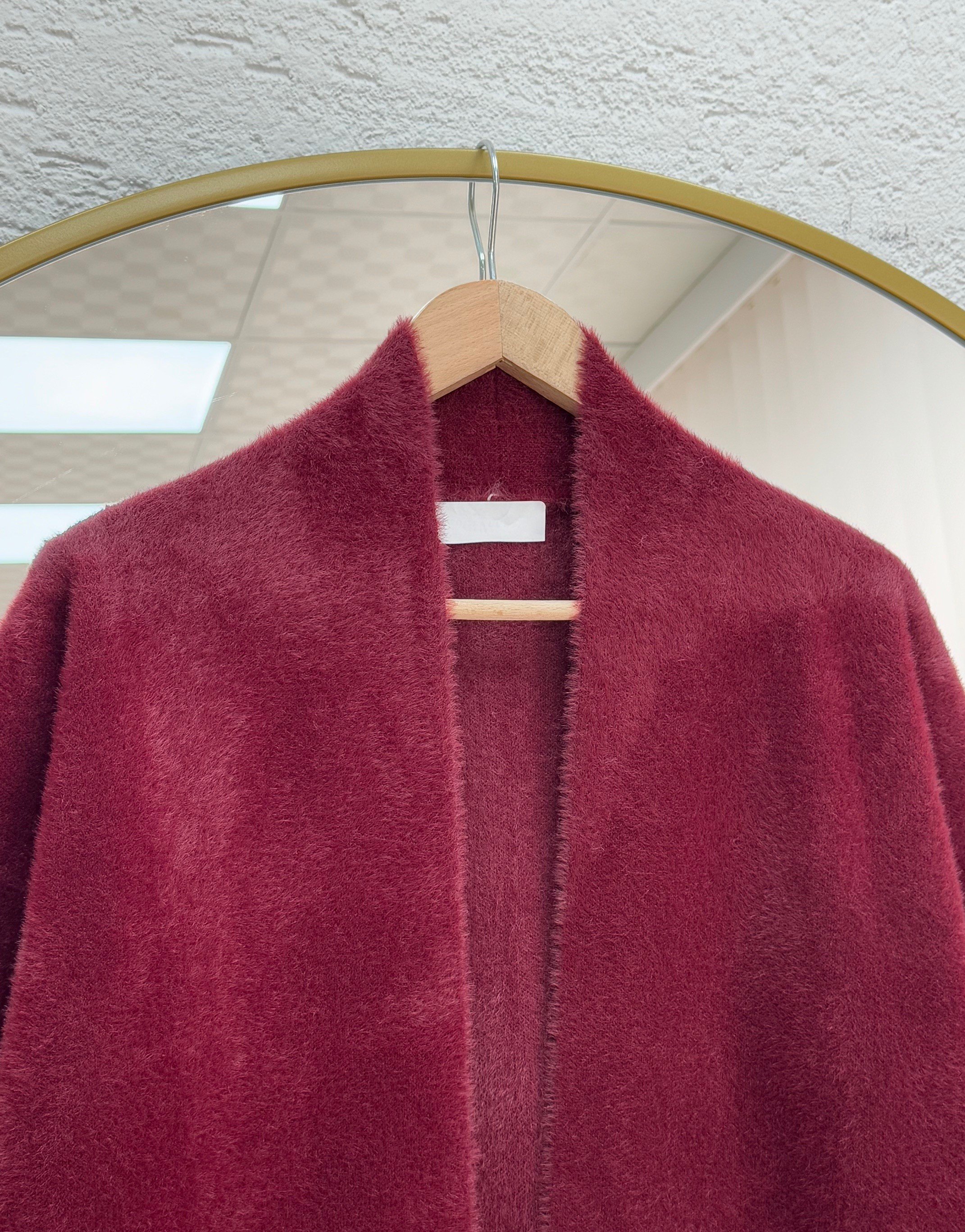 Deledra Sakallı Uzun Hırka-KR5025 Bordo