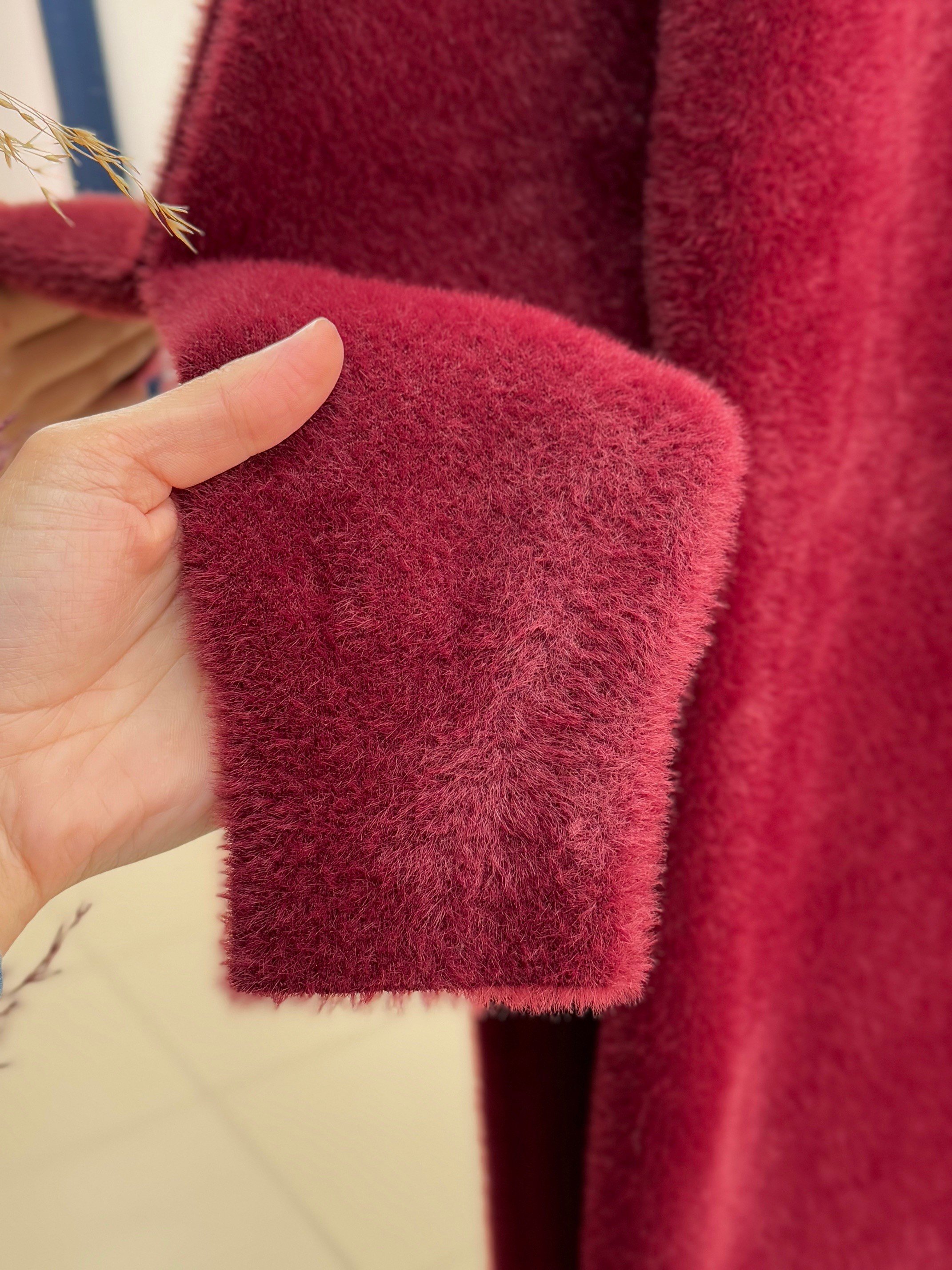 Deledra Sakallı Uzun Hırka-KR5025 Bordo