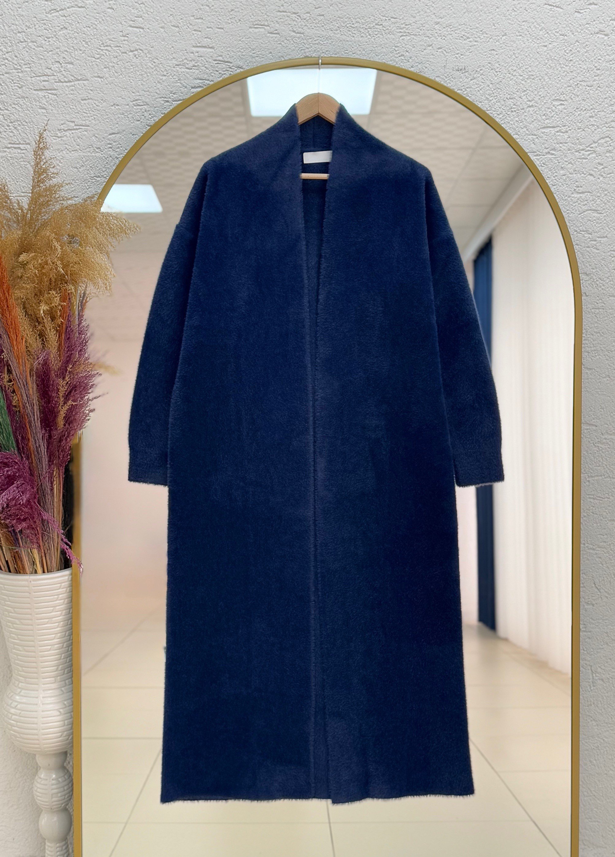 Deledra Sakallı Uzun Hırka-KR5025 Lacivert