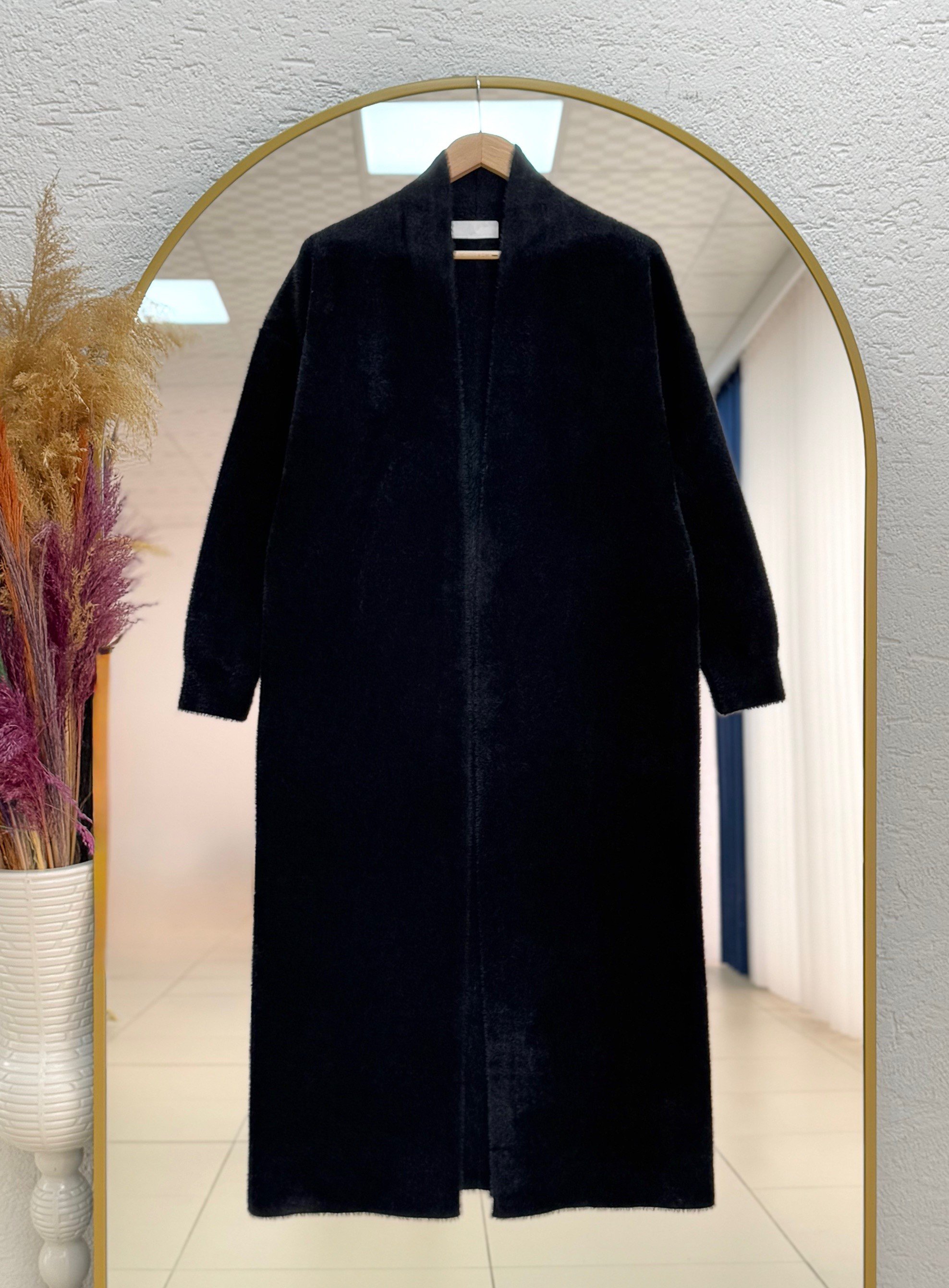 Deledra Sakallı Uzun Hırka-KR5025 Siyah