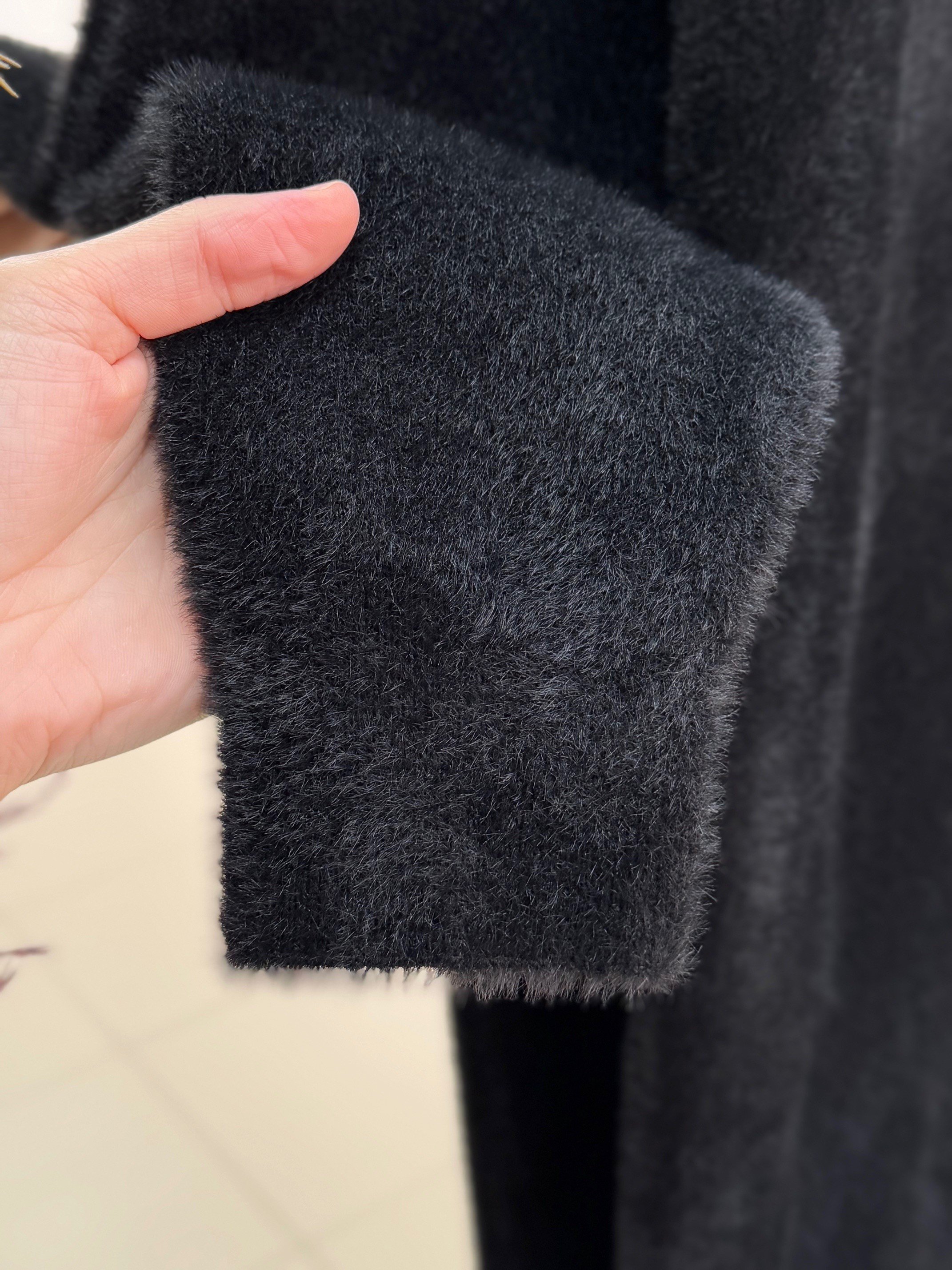 Deledra Sakallı Uzun Hırka-KR5025 Siyah