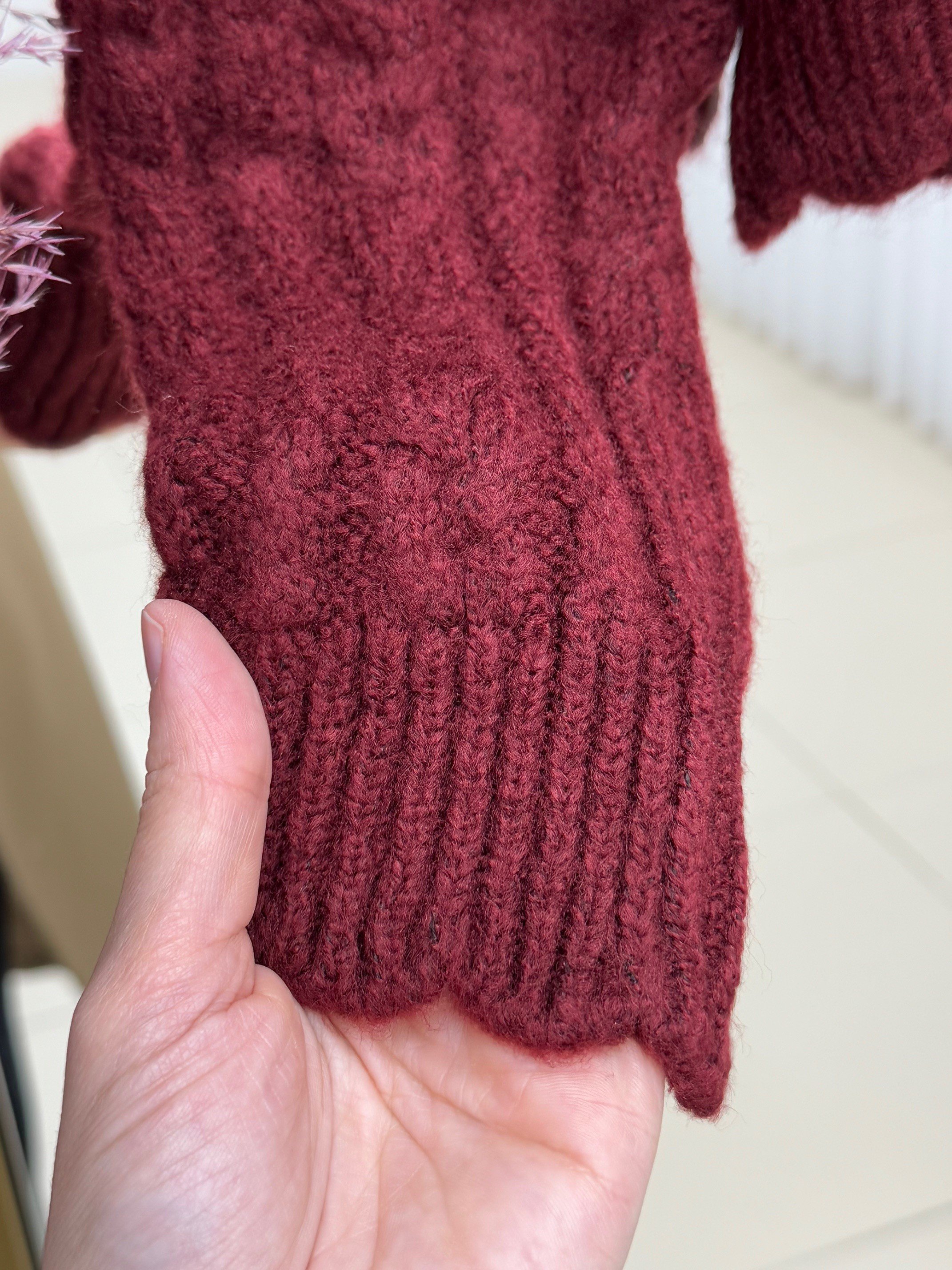 Delera İri Düğmeli Örme Mini Hırka-Zİ7002 Bordo